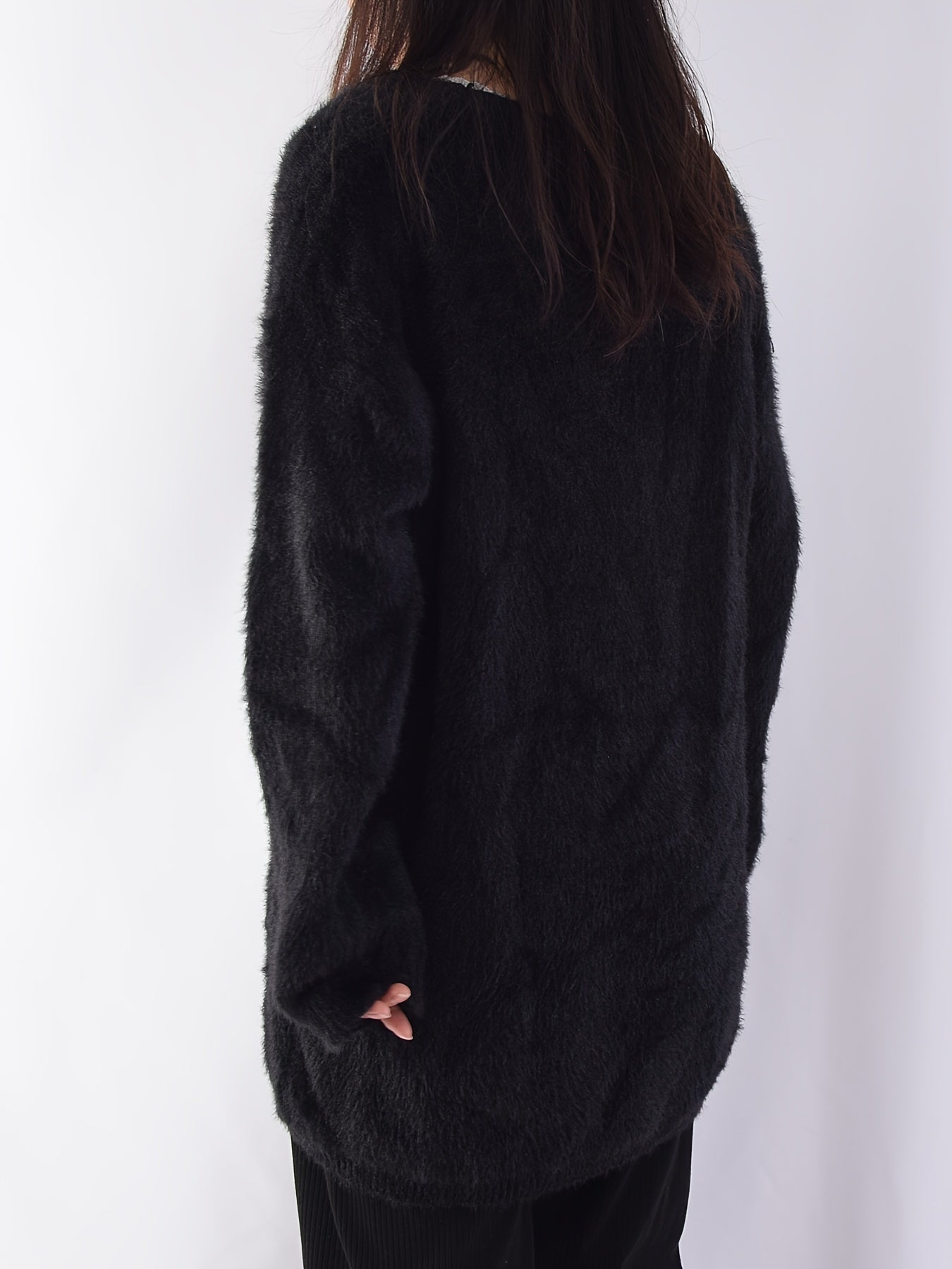 Antmvs Solid V Neck Soft Pullover Sweater, Casual Long Sleeve Loose Cozy Sweater, Women's Clothing