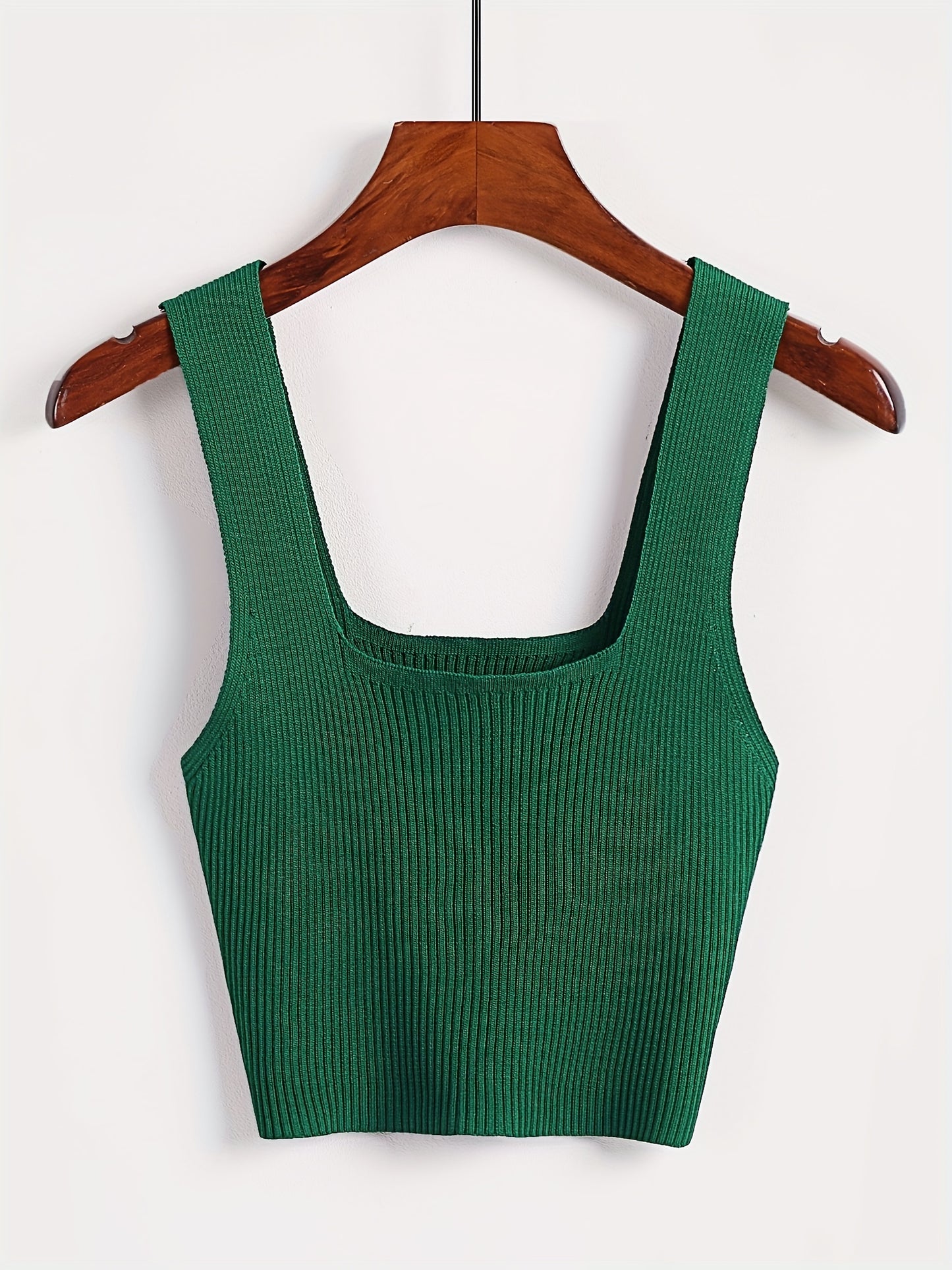 Antmvs Solid Cropped Rib Knitted Vest, Elegant Sleeveless Summer Stretchy Vest, Women's Clothing