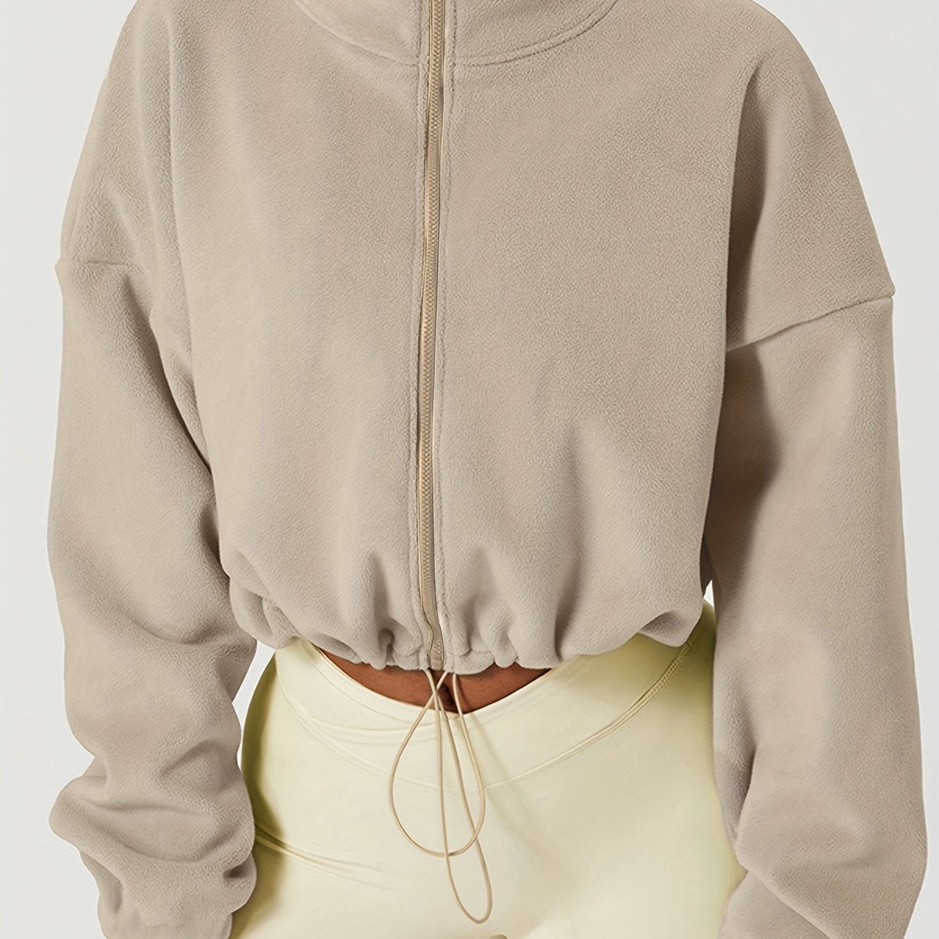 Antmvs Women's Warm Fleece Crop Jacket With Zipper And Drawstring - Perfect For Casual Sports And Outdoor Activities