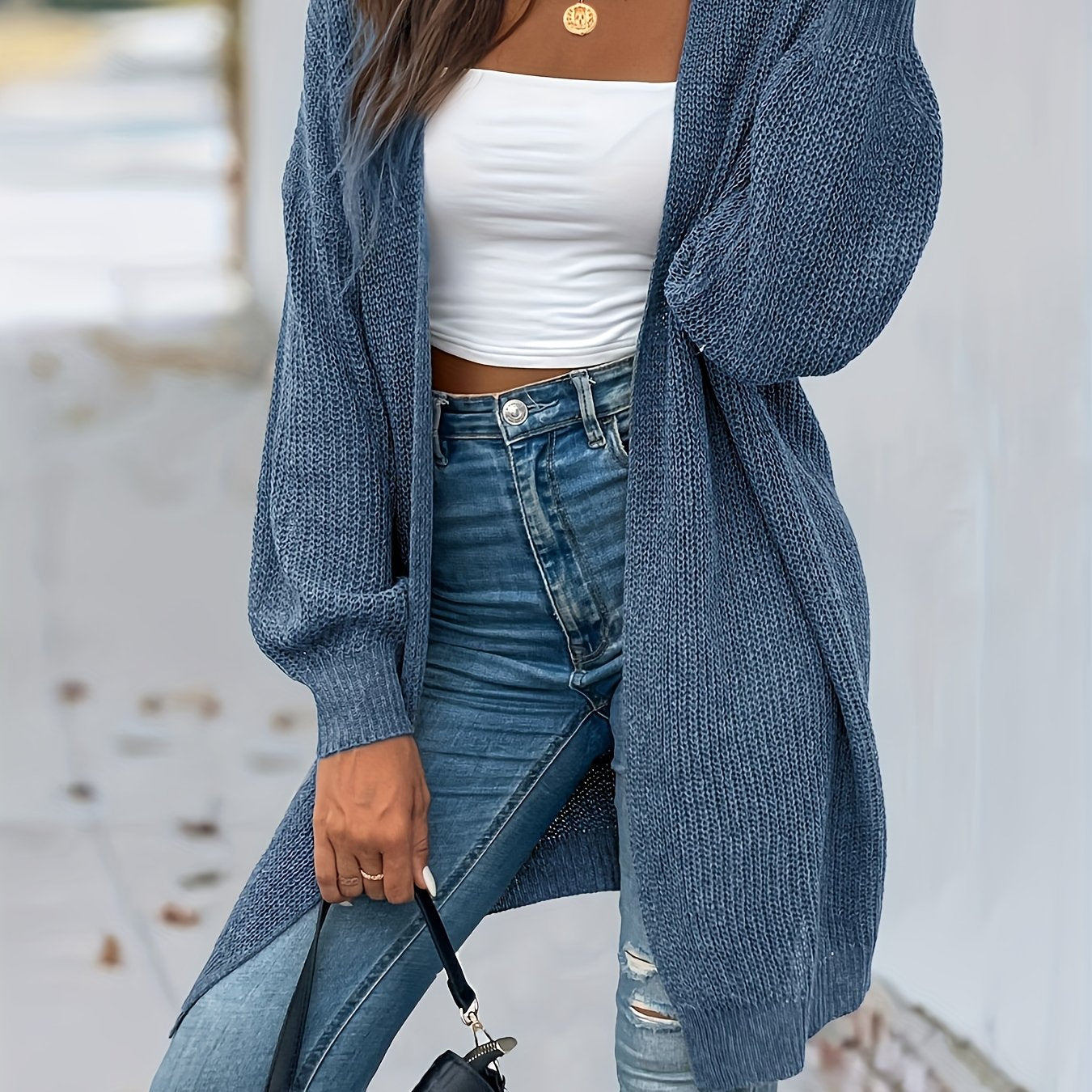 Antmvs Open Front Vintage Cardigan, Loose Long Sleeve Sweaters, Casual Long Knitwear Coat, Women's Clothing