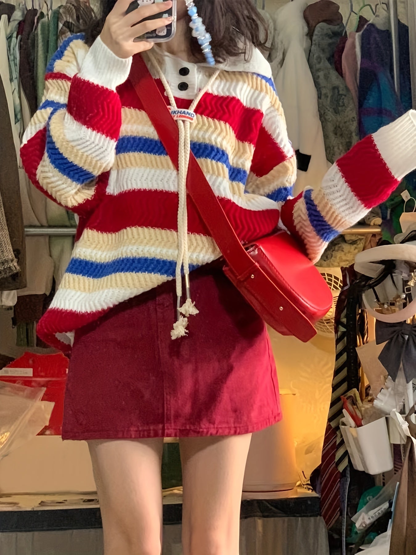 Antmvs Striped Button Front Knit Sweater, Cute Long Sleeve Pullover Sweater For Fall & Winter, Women's Clothing