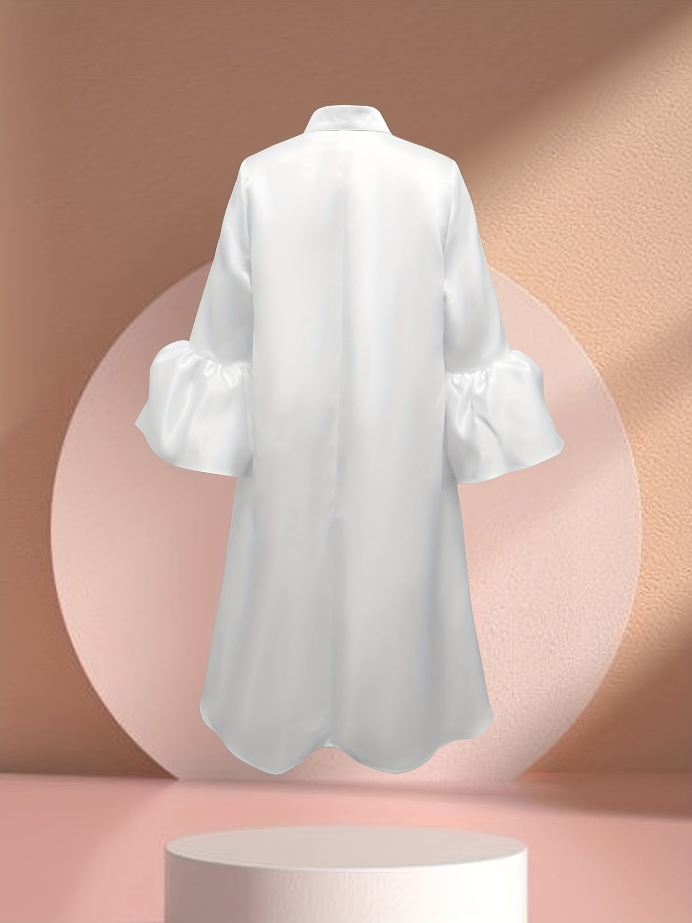 Antmvs Flared 3/4 Sleeve Solid Dress, Casual Mock Neck Loose Midi Dress, Women's Clothing
