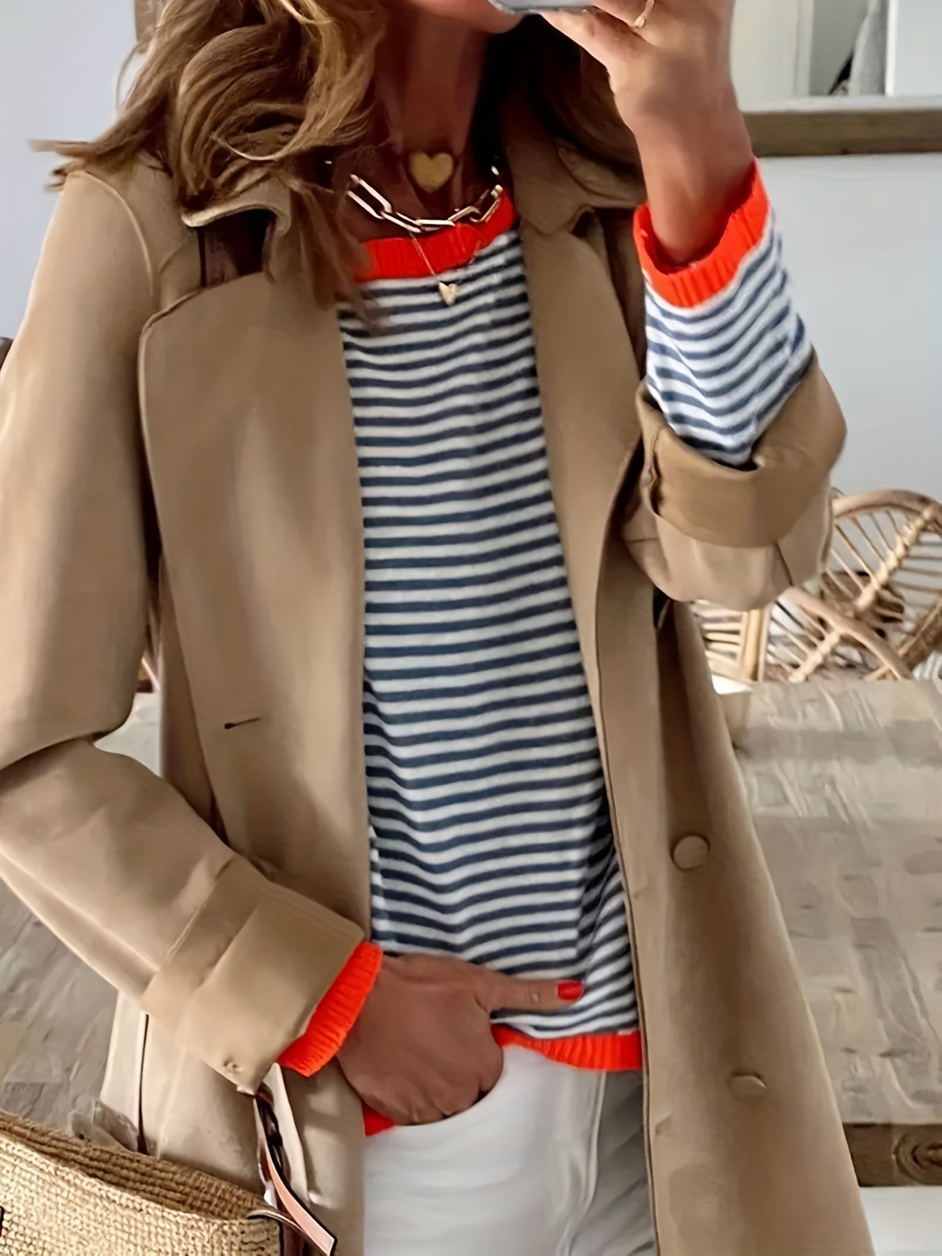 Antmvs Striped Print Crew Neck Knit Sweater, Casual Long Sleeve Versatile Sweater, Women's Clothing