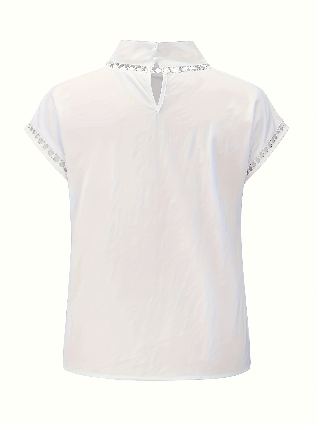Antmvs Solid Cut Out Blouse, Casual Stand Collar Short Sleeve Simple Blouse, Women's Clothing