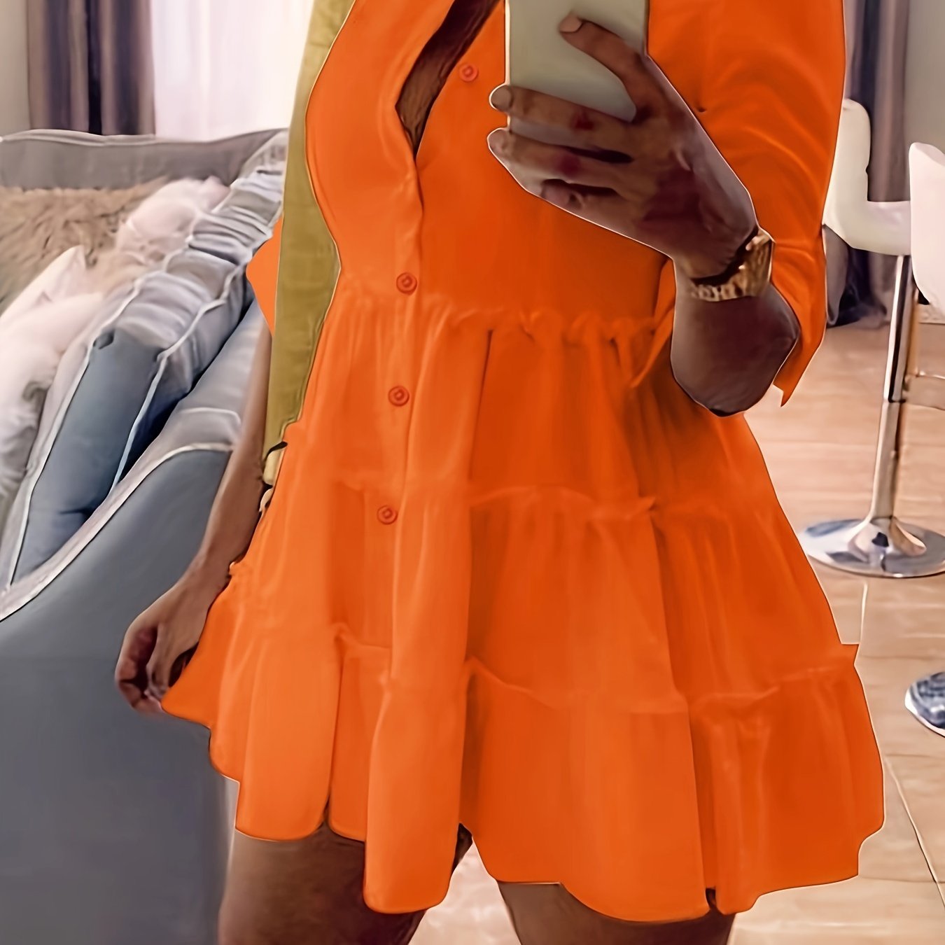 Antmvs Ruffle Layered Hem Shirt Dress, Casual Button Dress For Spring & Summer, Women's Clothing