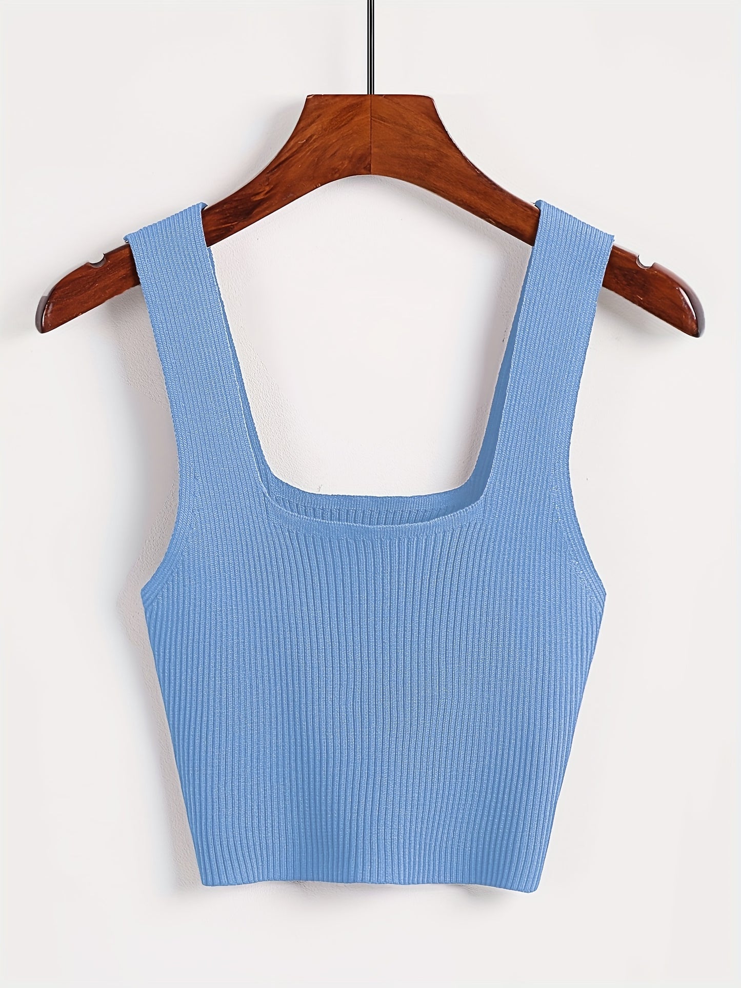 Antmvs Solid Cropped Rib Knitted Vest, Elegant Sleeveless Summer Stretchy Vest, Women's Clothing