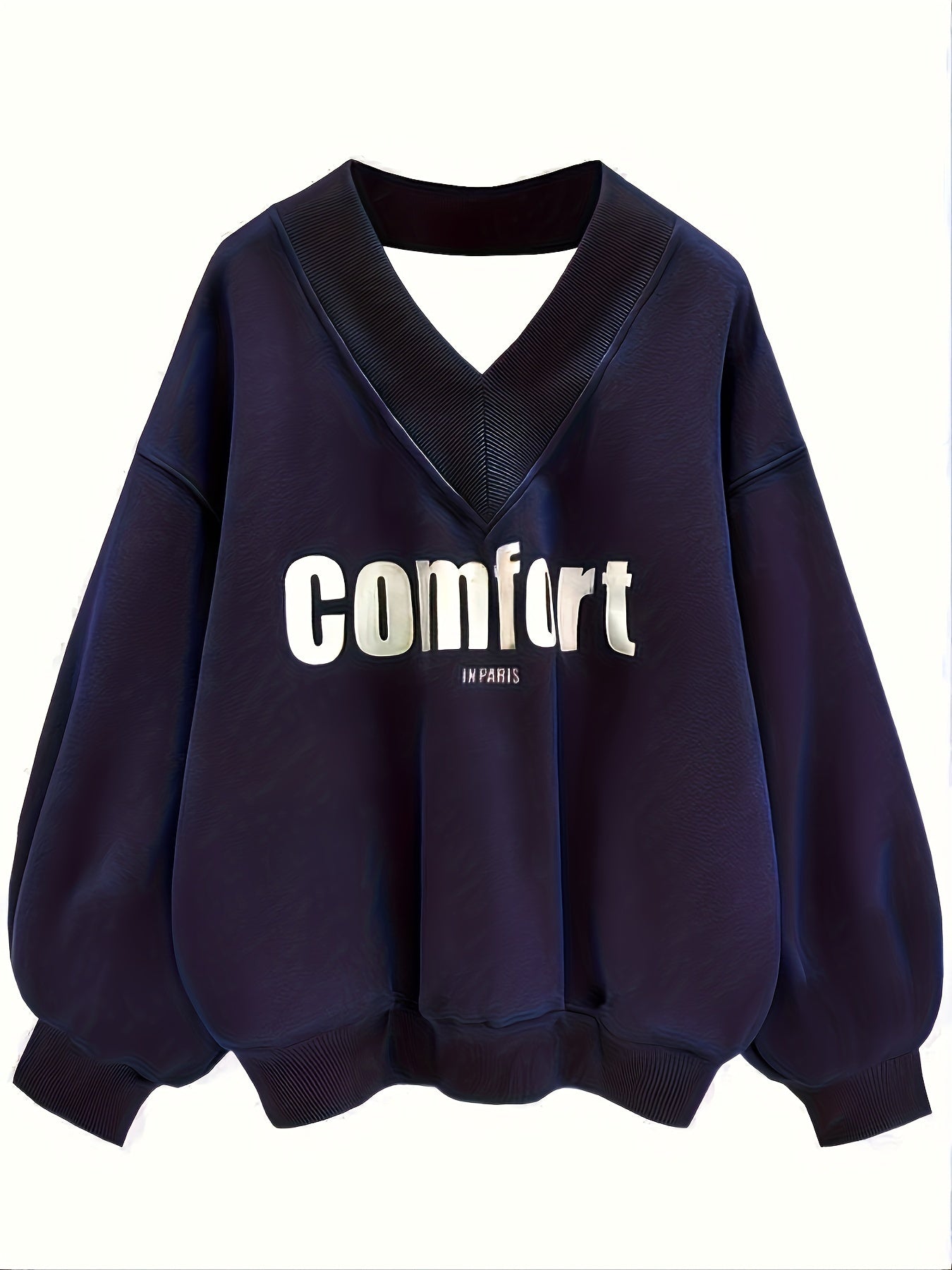 Antmvs Letter Graphic Print Sweatshirt, Long Sleeve V Neck Pullover Sweatshirt, Casual Tops For Fall & Winter, Women's Clothing