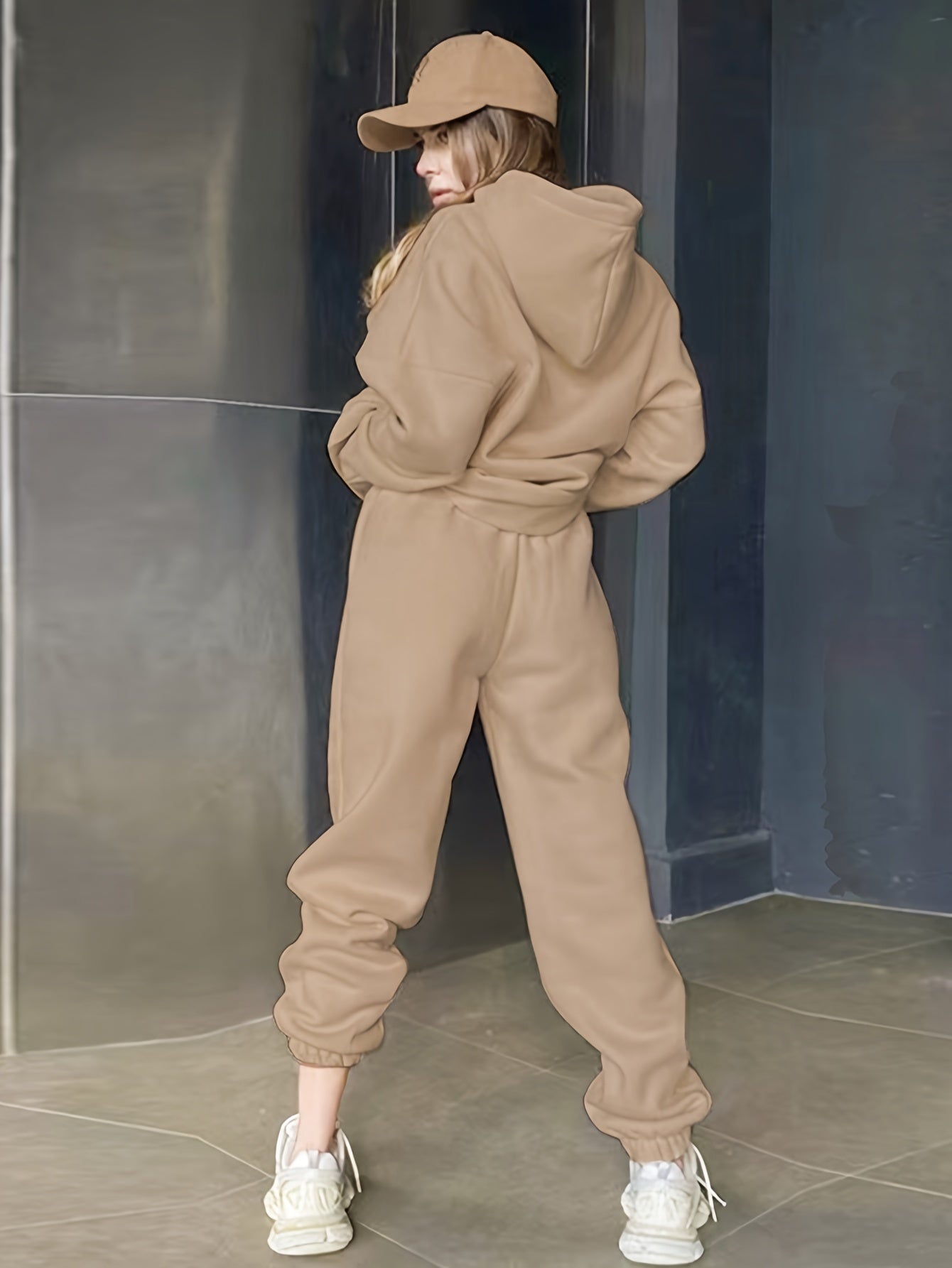 Antmvs Casual Solid Two-piece Set, Crew Neck Long Sleeve Sweatshirt & Elastic Waist Joggers Outfits, Women's Clothing