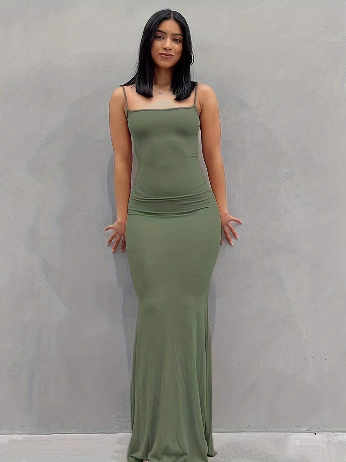Antmvs Cami Bodycon Dresses ,Sexy Maxi Sleeveless Solid For Party Night, Women's Dresses