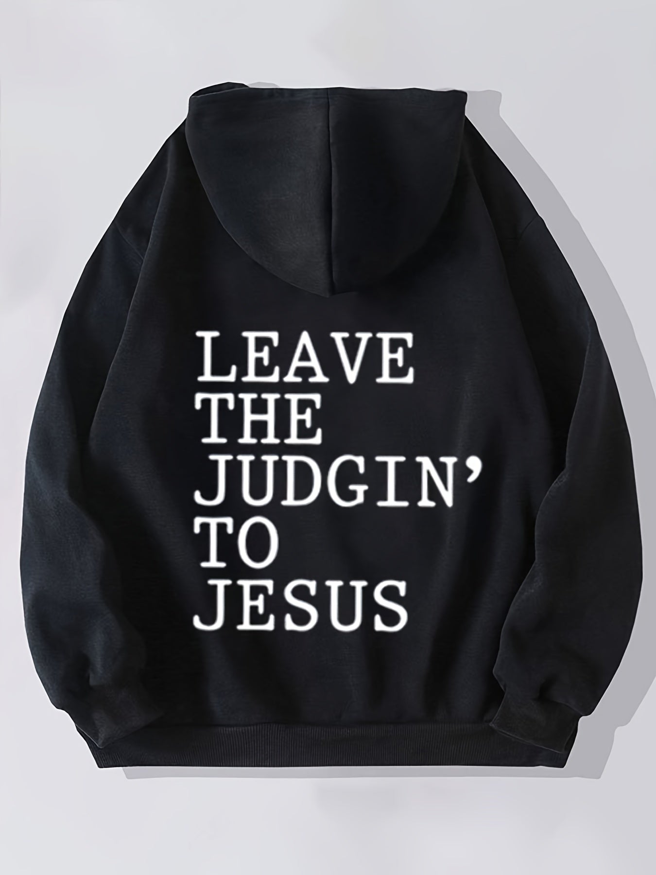 Antmvs Plus Size Casual Sweatshirt, Women's Plus Slogan Print Long Sleeve Drawstring Hooded Sweatshirt With Pockets