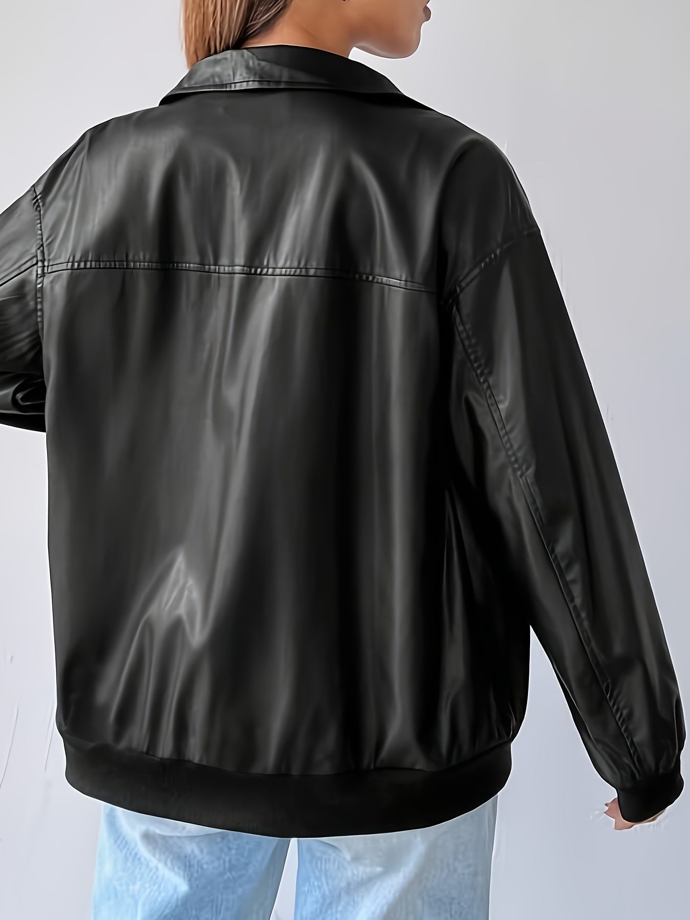Antmvs Zip Up Pocket Front Jacket, Elegant Solid Long Sleeve Outerwear, Women's Clothing