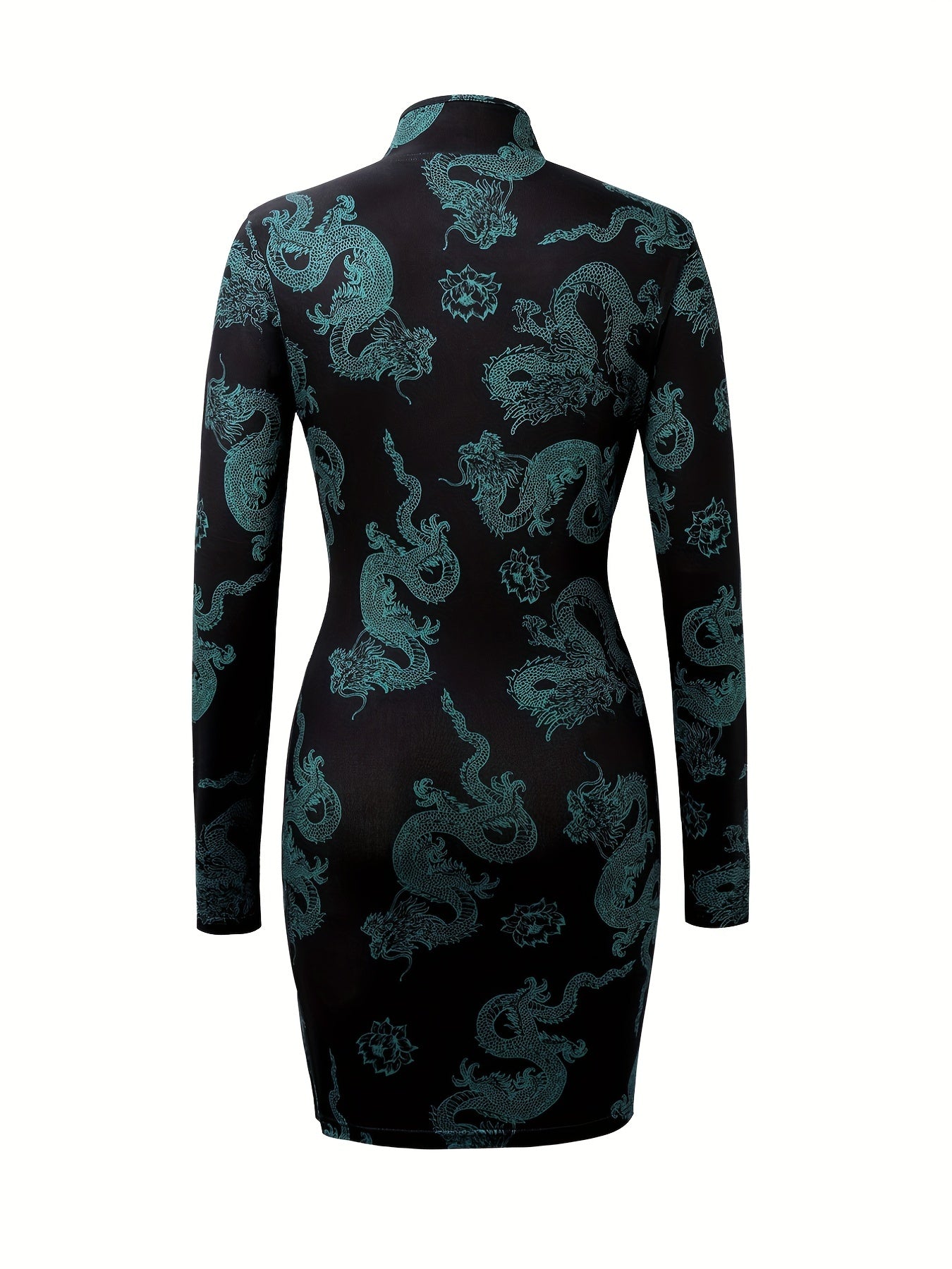 Antmvs Chinese Vintage Cheongsam, Bodycon Long Sleeve Keyhole Mandarin Collar Split Hem Dress, Women's Clothing
