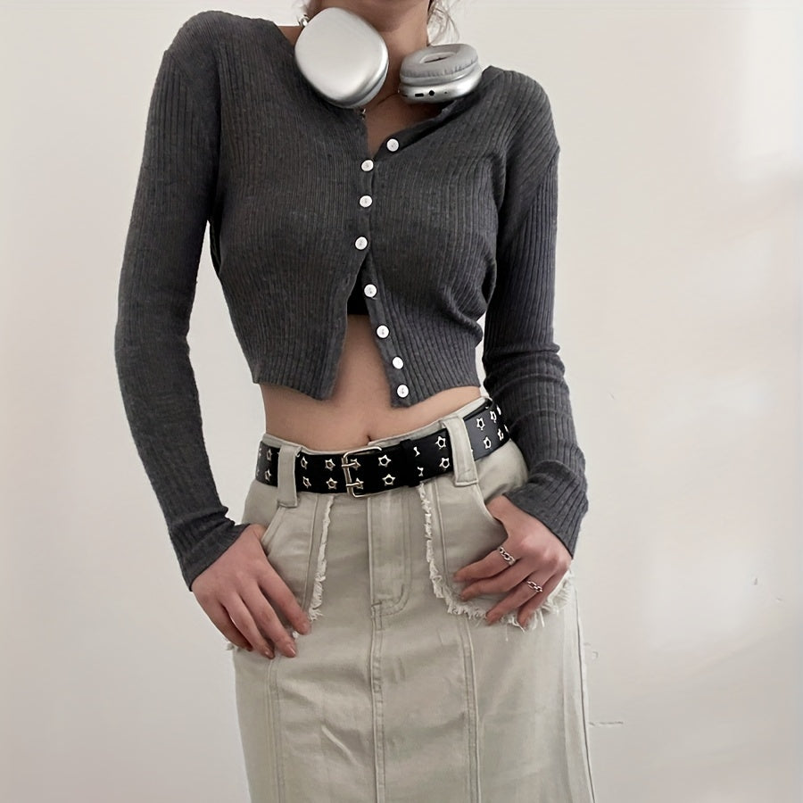 Antmvs Punk Pentagram Eyelet Belt Hip Hop Hollow Out Double Pin Buckle Rivet Belt Y2K Jeans Pants Belt For Women