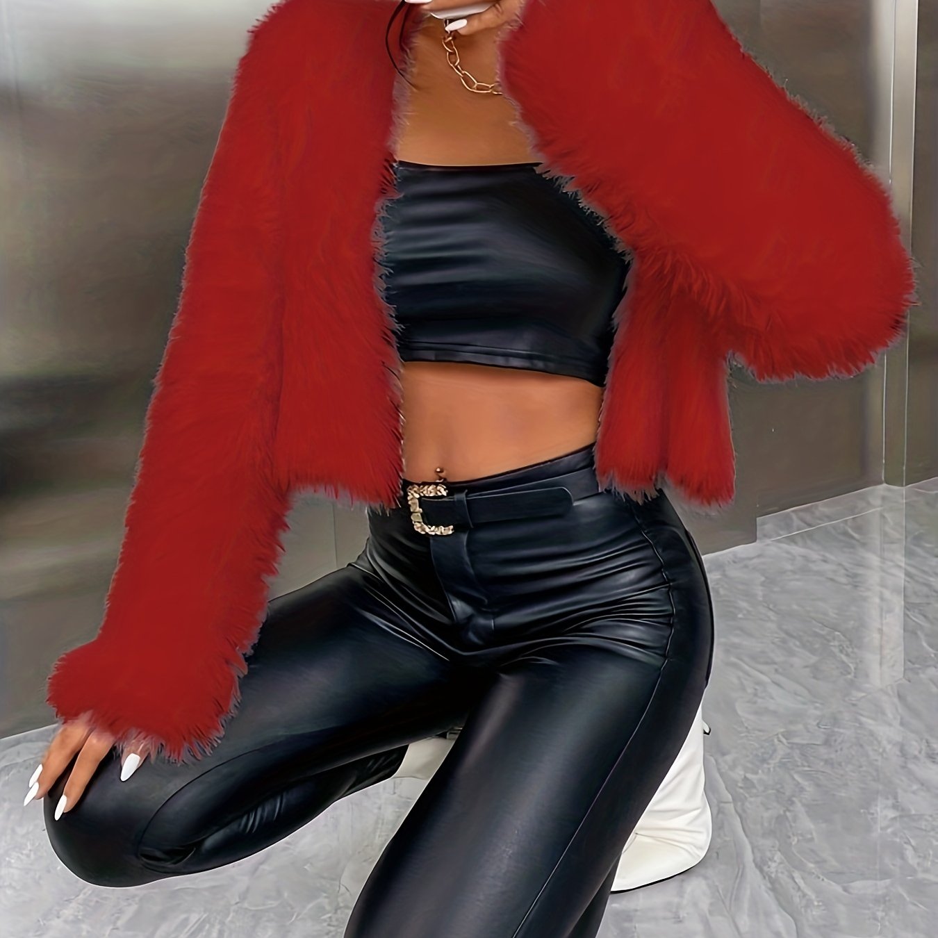 Antmvs Solid Fuzzy Cardigan, Casual Open Front Long Sleeve Cardigan, Women's Clothing