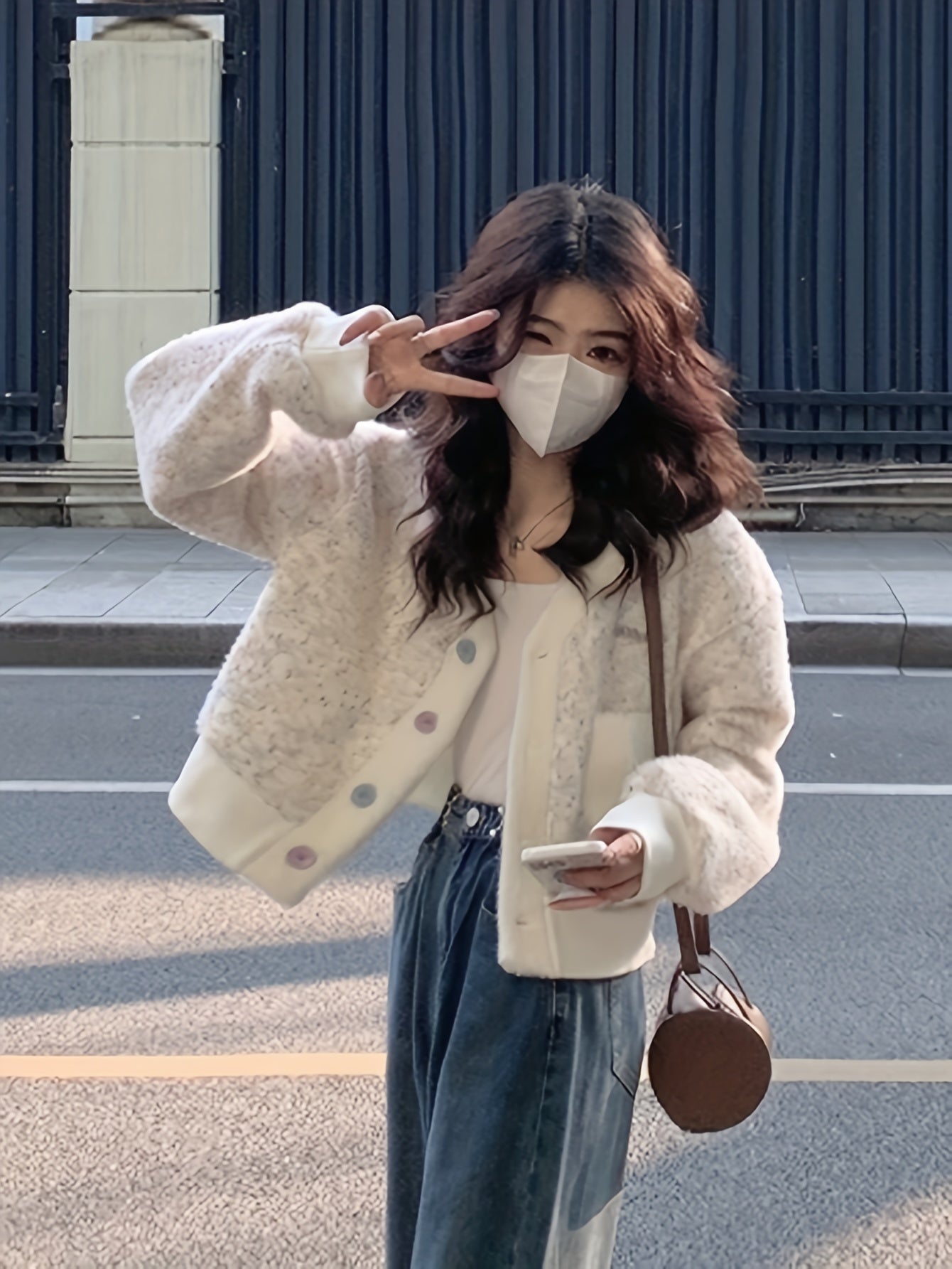 Antmvs Color Block Button Down Knit Cardigan, Casual Long Sleeve Plush Sweet Sweater, Women's Clothing