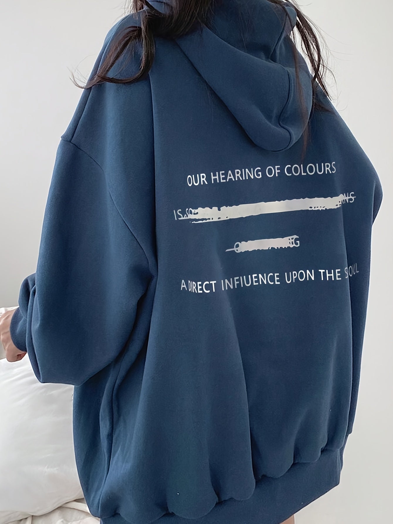 Antmvs Letter Print Drawstring Hoodie, Casual Long Sleeve Kangaroo Pocket Hoodie Sweatshirt, Women's Clothing