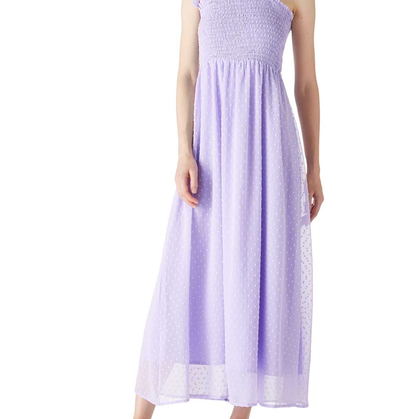 Antmvs Swiss Dot Tie Strap Shirred Dress, Elegant Backless Ruffle Trim Dress, Women's Clothing