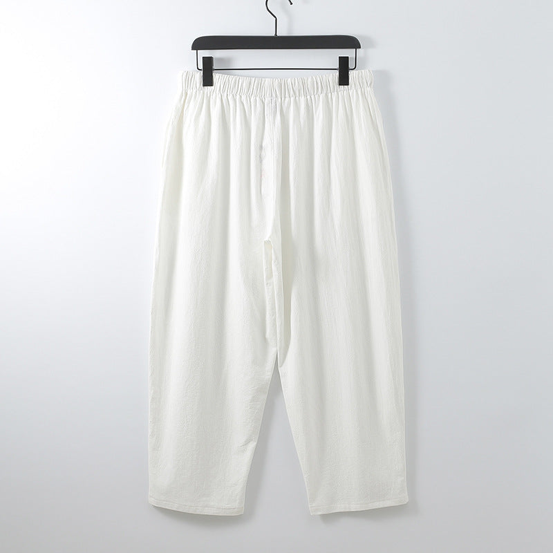 ANTMVS Summer Pants Men's Korean-Style Slim Fit plus Size Casual Pants Loose Linen Ankle-Length Pants Men's Thin Elastic Waist