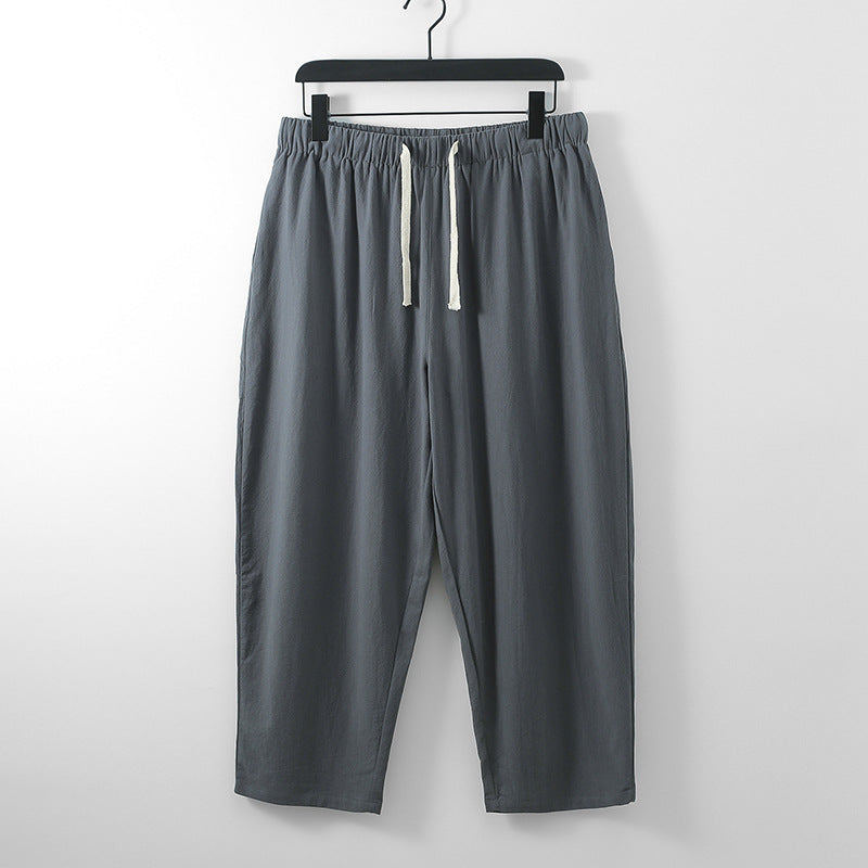 ANTMVS Summer Pants Men's Korean-Style Slim Fit plus Size Casual Pants Loose Linen Ankle-Length Pants Men's Thin Elastic Waist