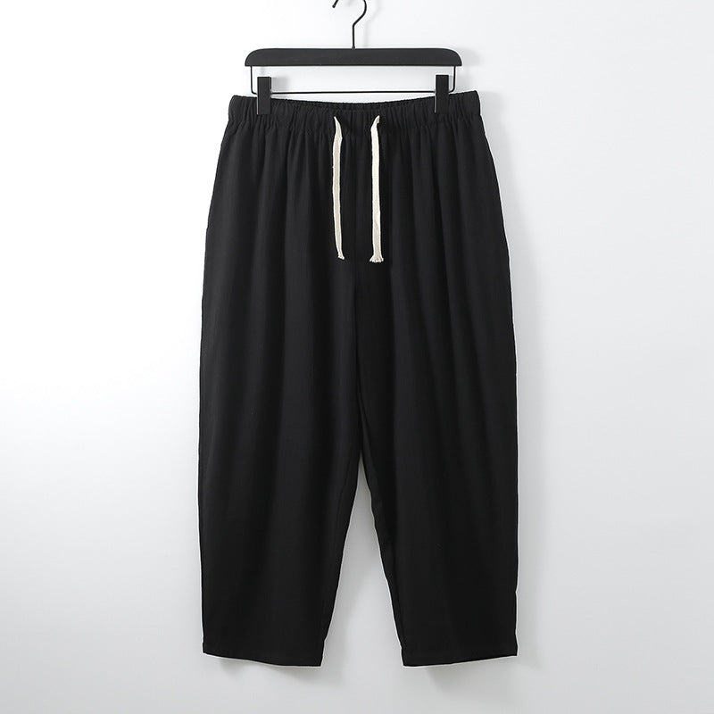 ANTMVS Summer Pants Men's Korean-Style Slim Fit plus Size Casual Pants Loose Linen Ankle-Length Pants Men's Thin Elastic Waist