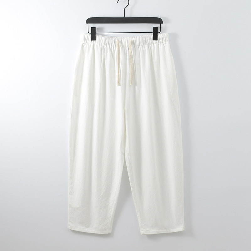 ANTMVS Summer Pants Men's Korean-Style Slim Fit plus Size Casual Pants Loose Linen Ankle-Length Pants Men's Thin Elastic Waist