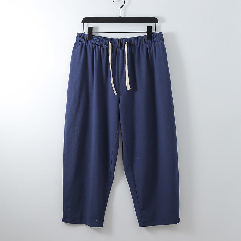 ANTMVS Summer Pants Men's Korean-Style Slim Fit plus Size Casual Pants Loose Linen Ankle-Length Pants Men's Thin Elastic Waist
