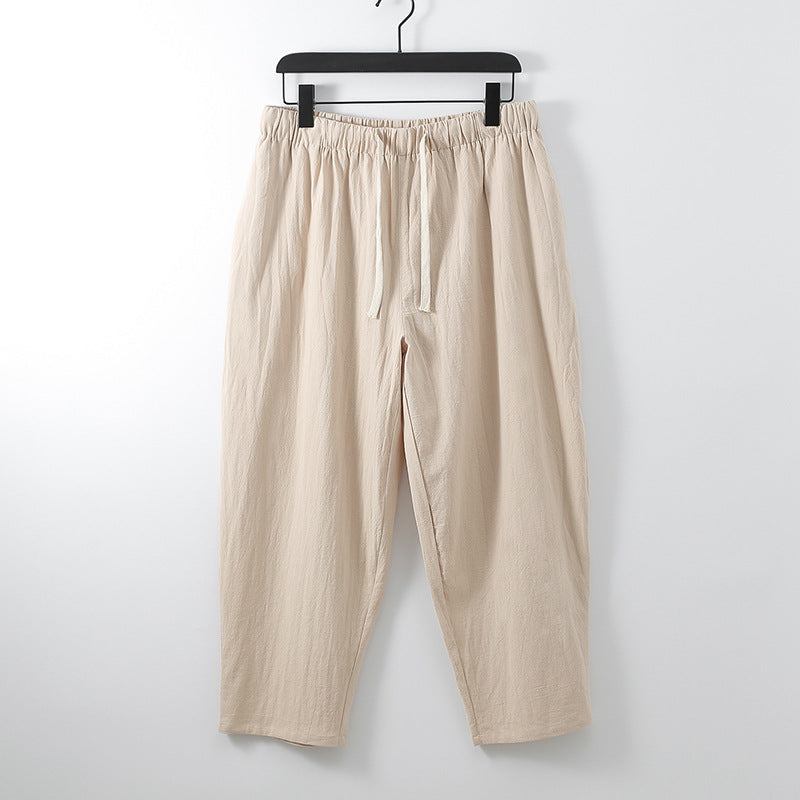 ANTMVS Summer Pants Men's Korean-Style Slim Fit plus Size Casual Pants Loose Linen Ankle-Length Pants Men's Thin Elastic Waist