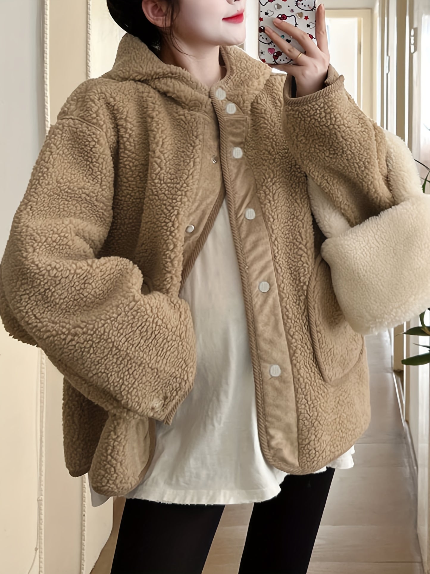 Antmvs Women's Maternity Solid warm Fleece Hooded Jacket Fashion Fleece Thick Casual Hoodies Fall Winter, Pregnant Women's Clothing