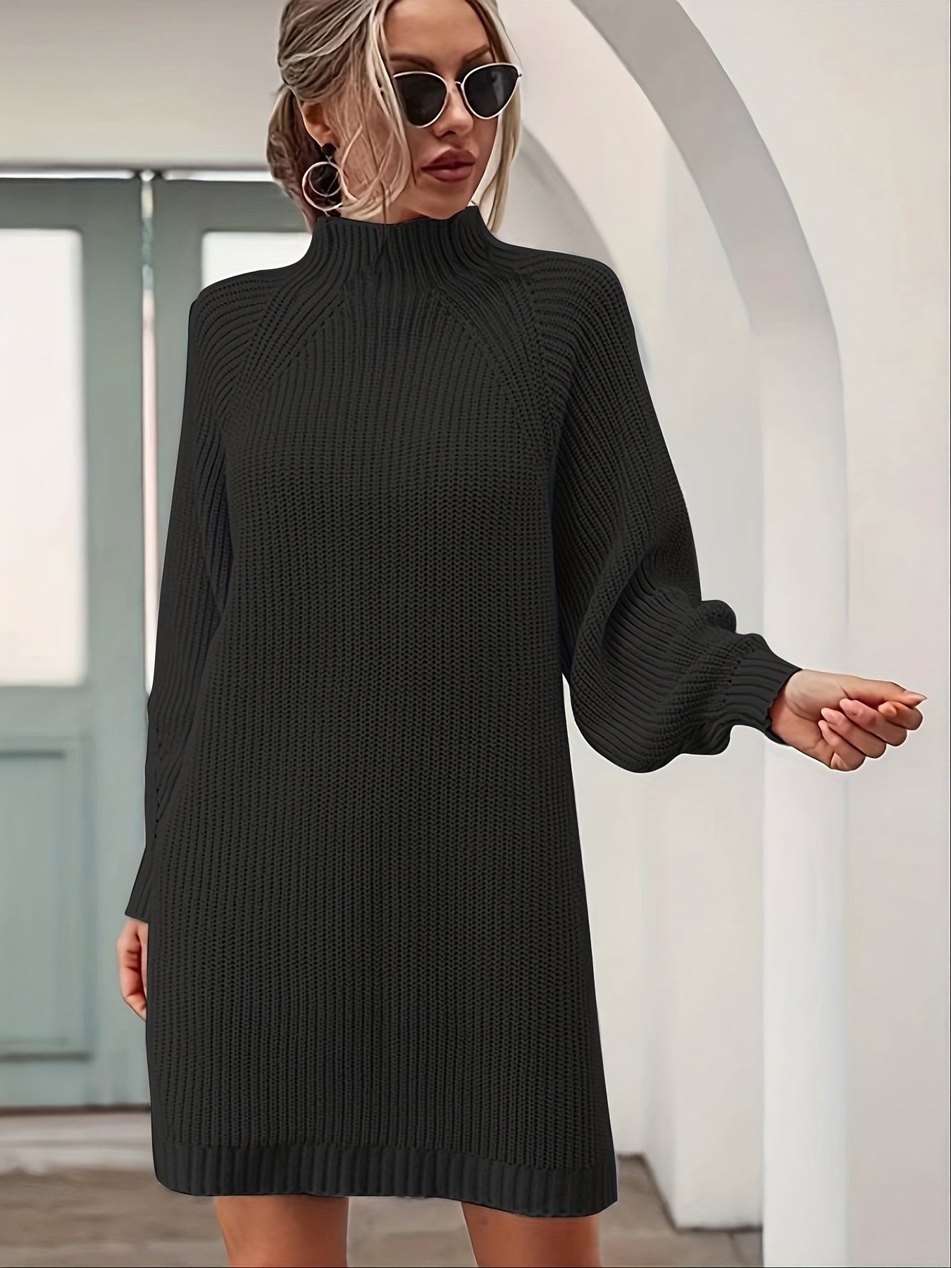Antmvs Solid Knitted Pullover Top, Casual Turtleneck Long Sleeve Sweater For Fall & Winter, Women's Clothing