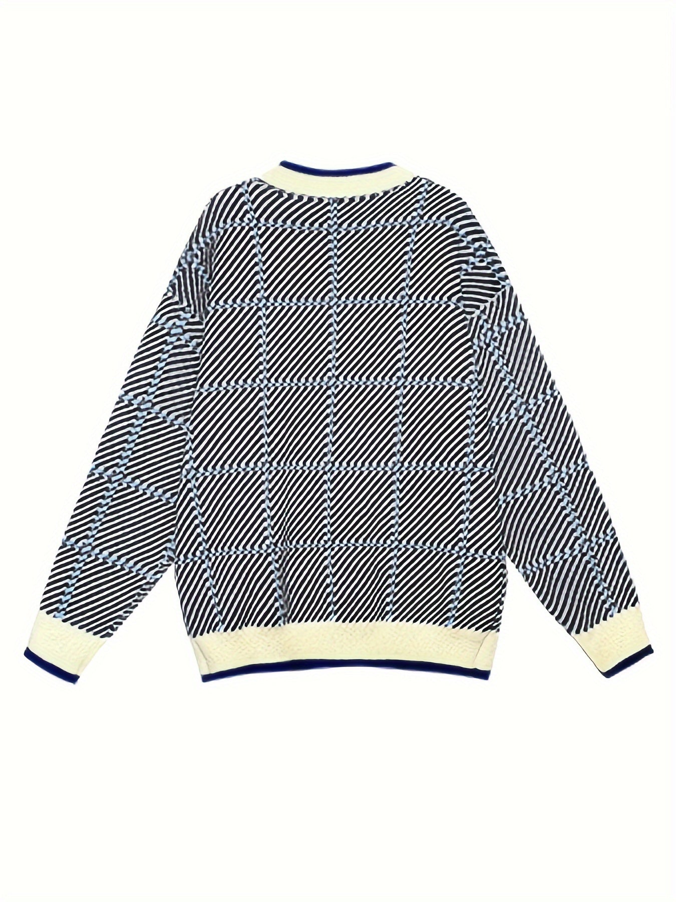 Antmvs Striped V-neck Loose Knit Cardigans, Casual Button Long Sleeve Fall Winter Knit Cardigan, Women's Clothing