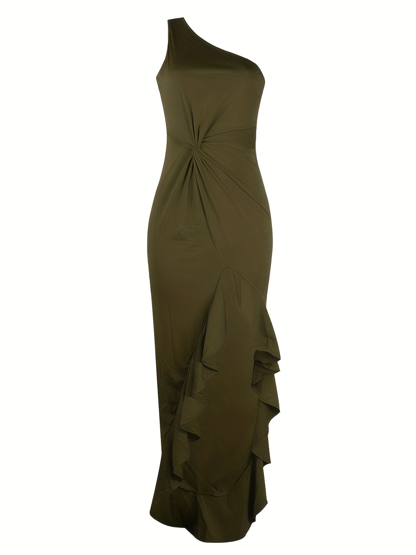 Antmvs Ruffle Trim Twist Dress, Sexy One Shoulder Sleeveless Maxi Dress, Women's Clothing