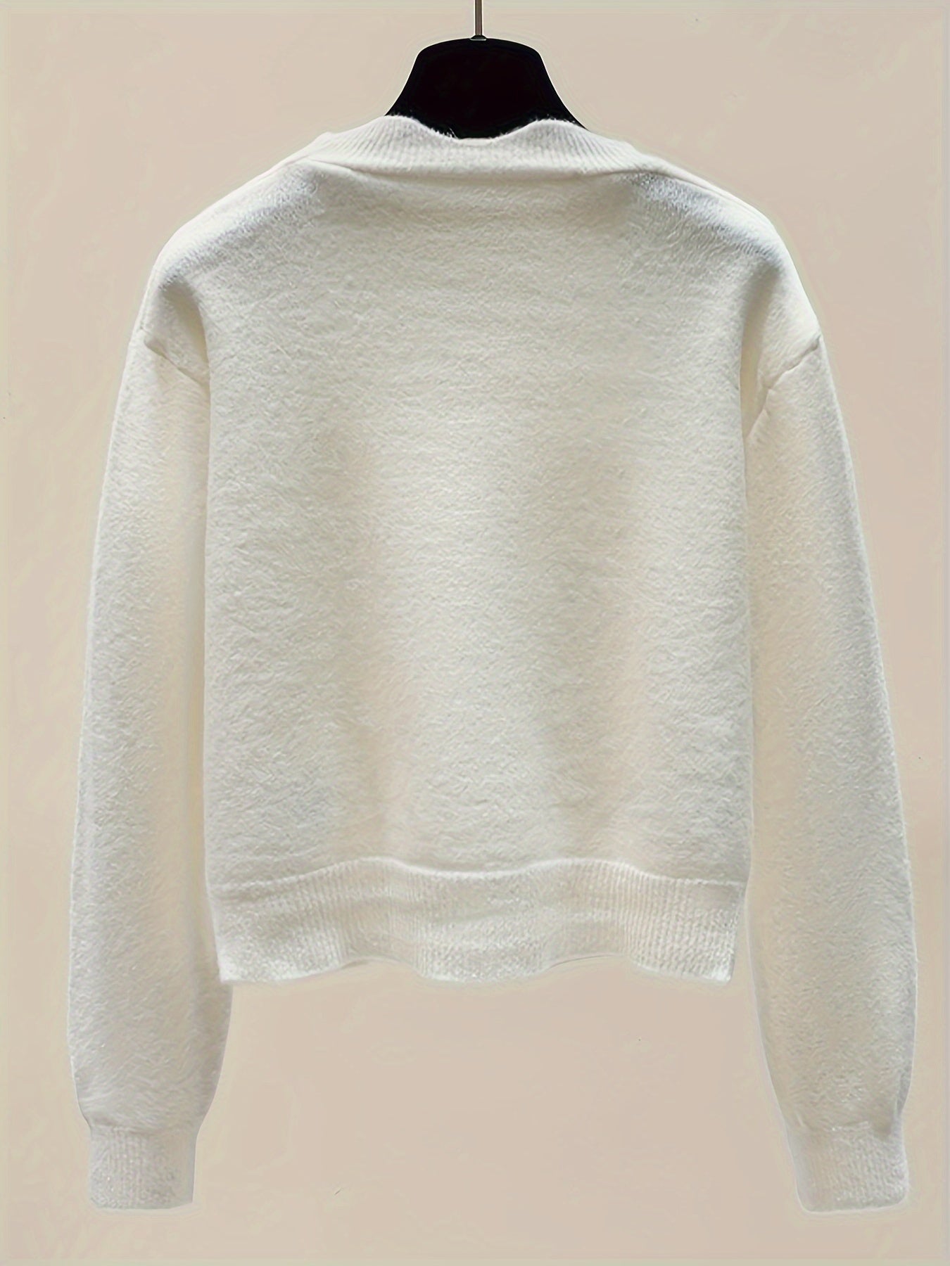 Antmvs Bow Decor Button Up Knit Cardigan, Casual Crew Neck Long Sleeve Sweater, Women's Clothing