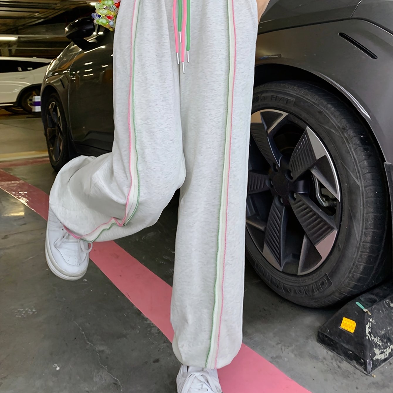 Antmvs Top-stitching Baggy Jogger Pants, Casual Drawstring Sporty Pants With Pocket, Women's Clothing