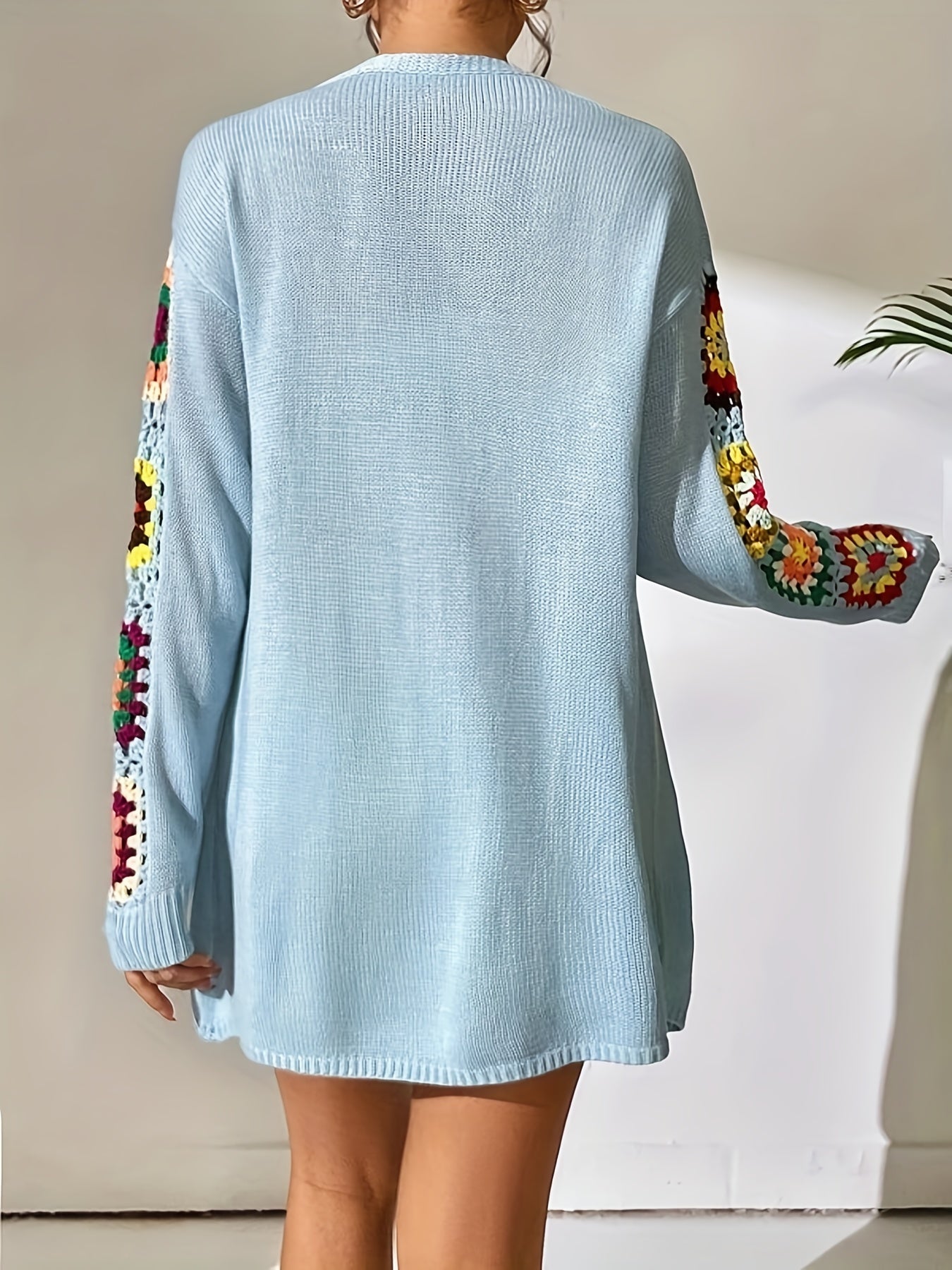 Antmvs Floral Print Open Front Tunics, Casual Long Sleeve Versatile Tunics, Women's Clothing