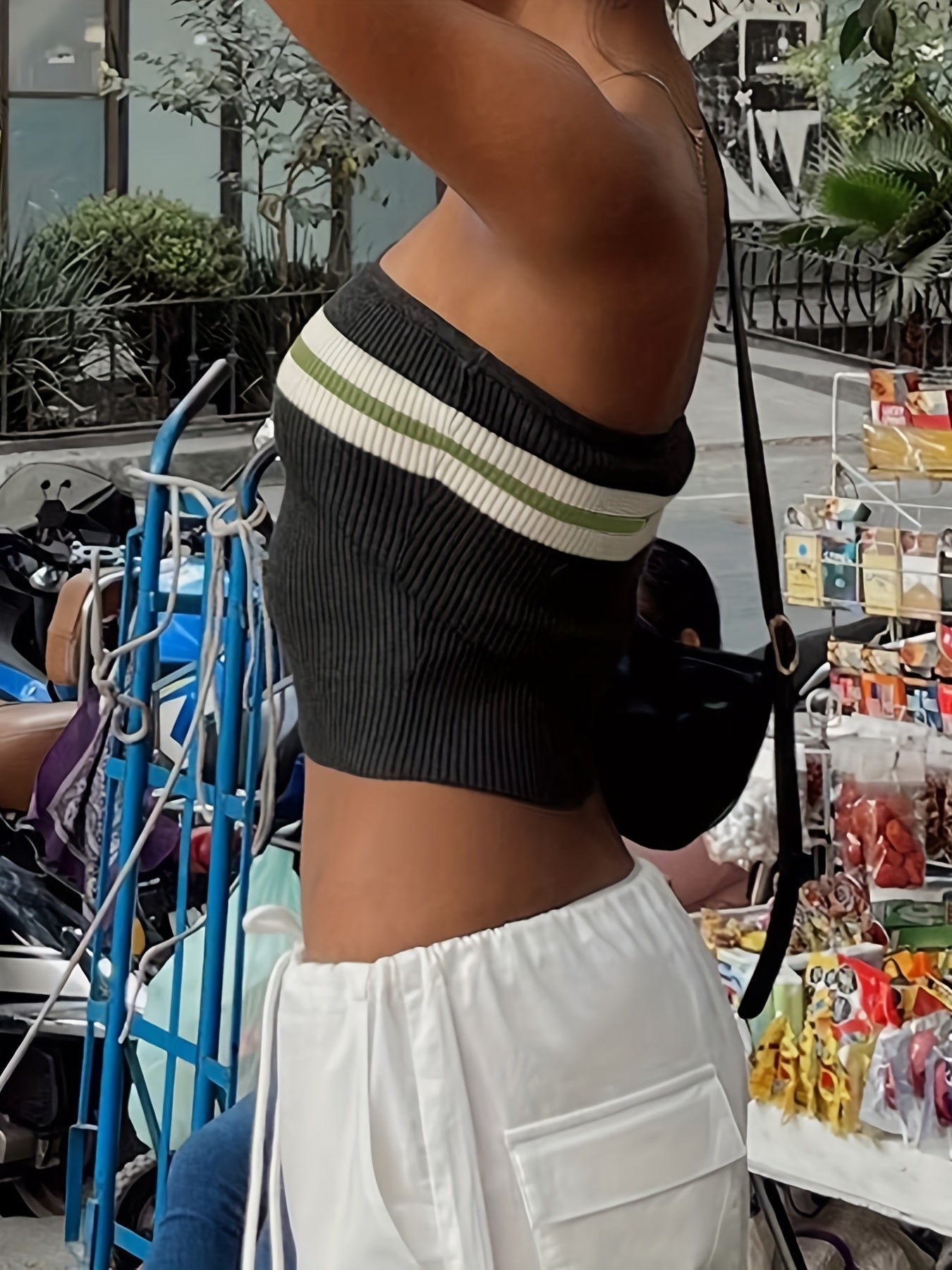 Antmvs Stripe Pattern Knitted Tube Top, Y2K Sleeveless Crop Top For Summer, Women's Clothing
