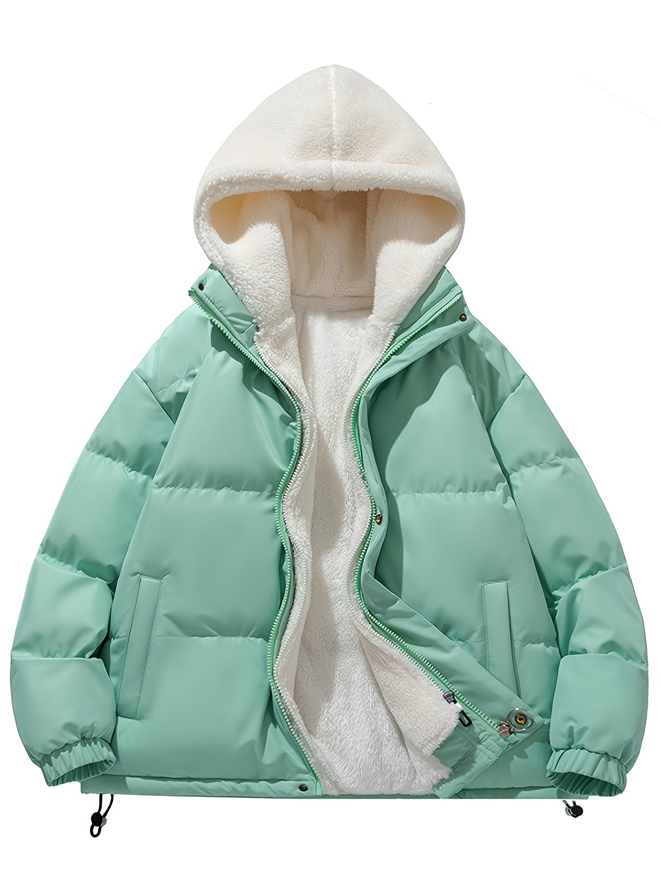 Antmvs Unisex Warm Fleece Hooded Winter Jacket, Casual Cotton Padded Coat For Men And Women Couples Fall Winter