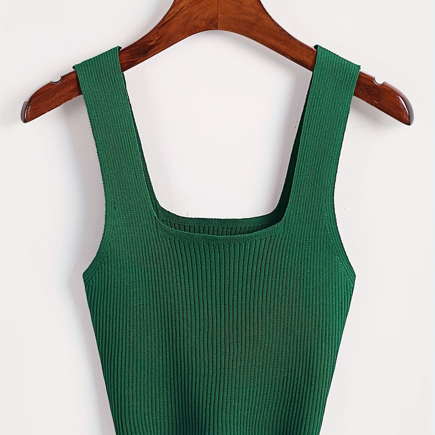 Antmvs Solid Cropped Rib Knitted Vest, Elegant Sleeveless Summer Stretchy Vest, Women's Clothing