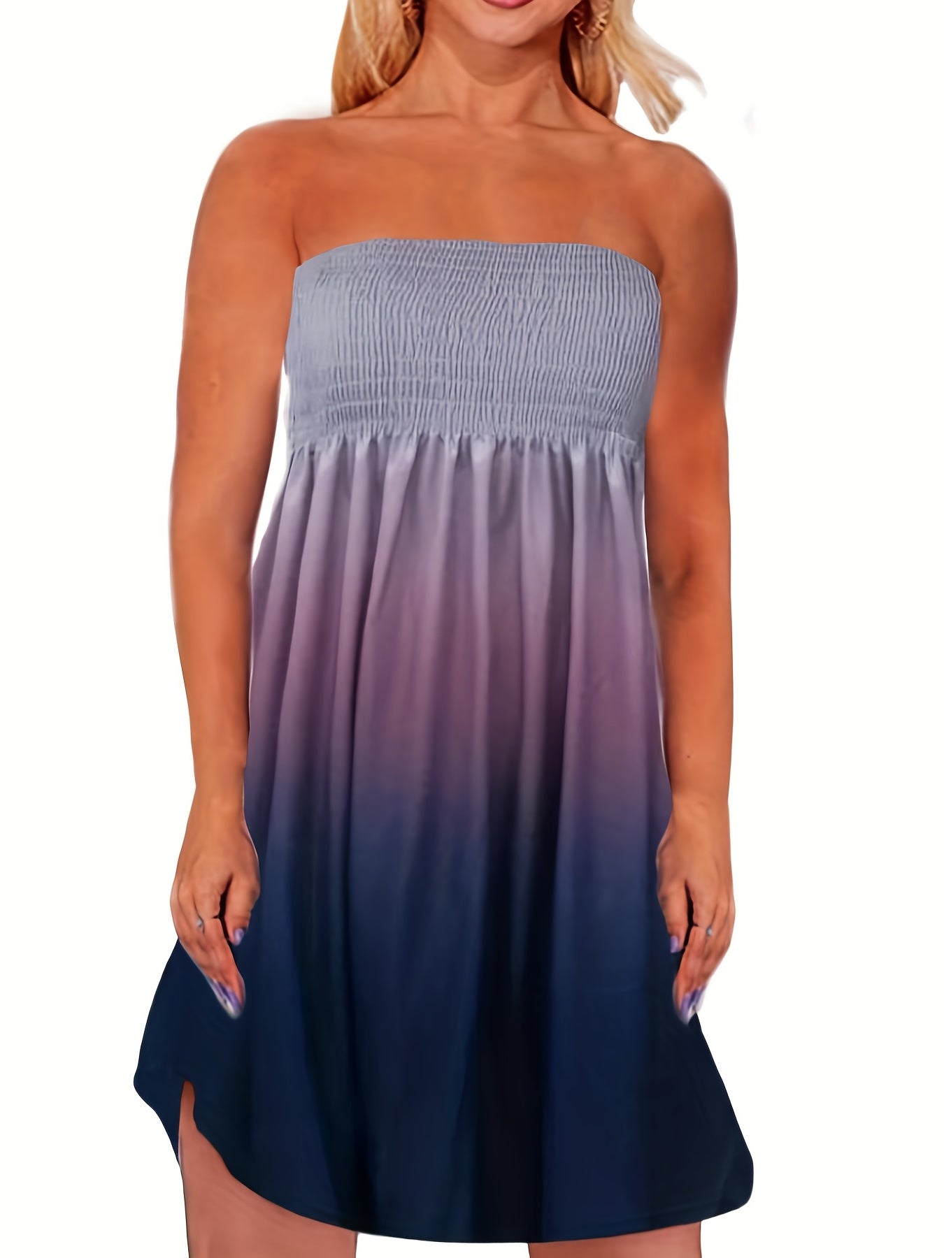Antmvs Gradient Off Shoulder Dress, Casual Shirred Sleeveless Tube Dress, Women's Clothing