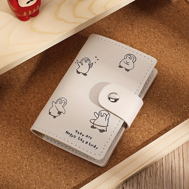 Kawaii Cartoon Cat Pattern Short Card Wallet, Cute Credit Card Holder With Flap Snap Button