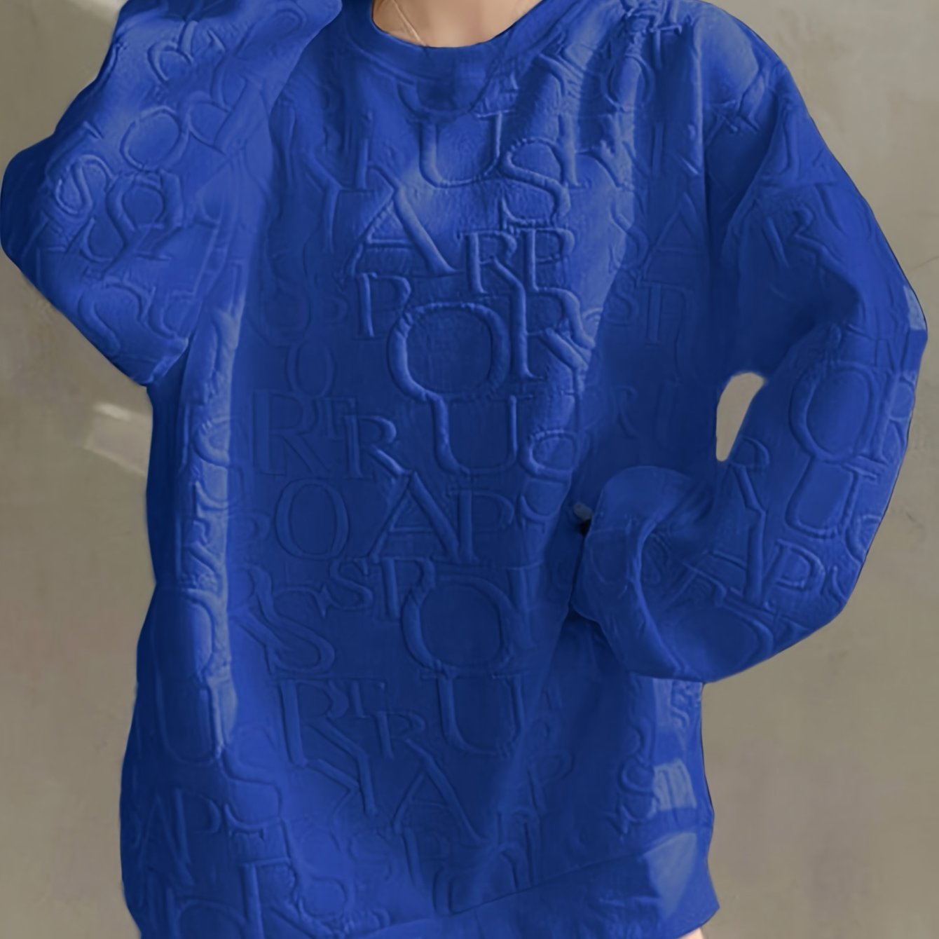 Antmvs Textured Crew Neck Sweatshirt, Casual Long Sleeve Drop Shoulder Sweatshirt For Spring & Fall, Women's Clothing