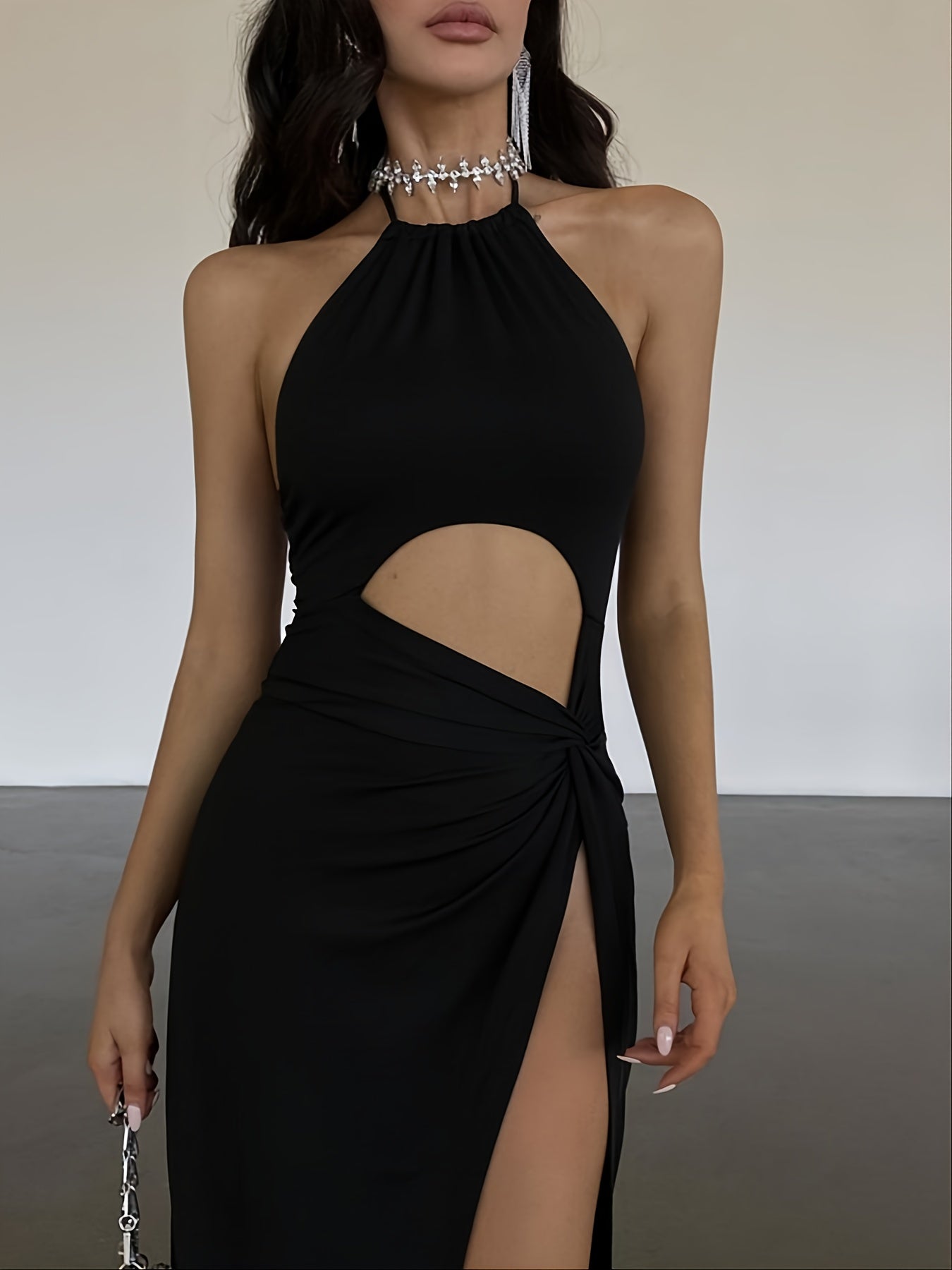 Antmvs Women's Halter Irregular Hollow Spilt Backless Party Dresses