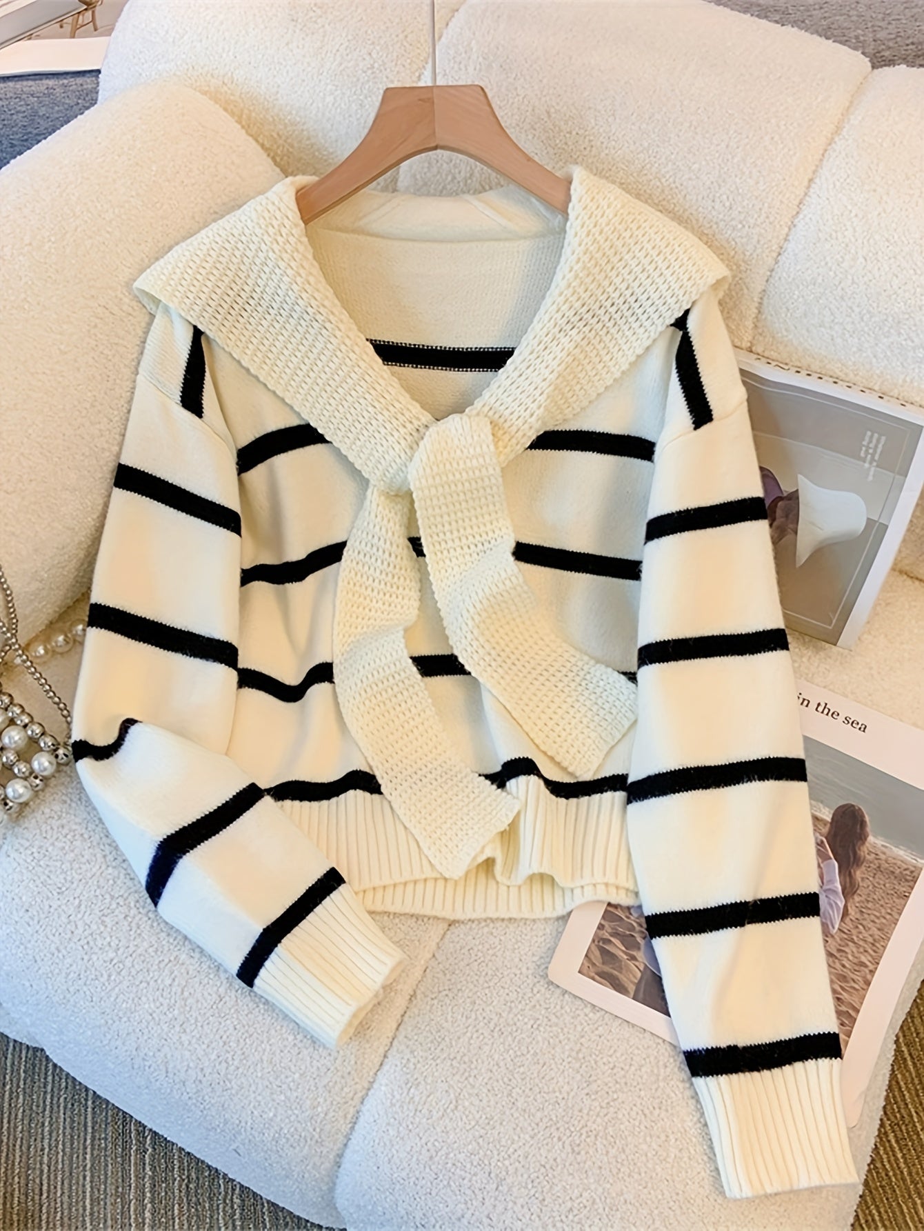 Antmvs Striped Knitted Pullover Sweater, Casual Long Sleeve Sweater For Fall & Winter, Women's Clothing