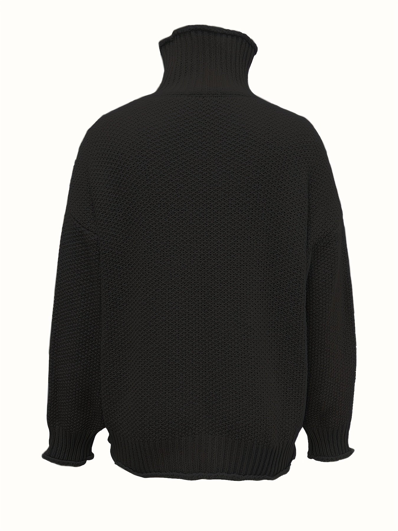 Antmvs Solid Turtle Neck Pullover Sweater, Casual Long Sleeve Sweater For Fall & Winter, Women's Clothing