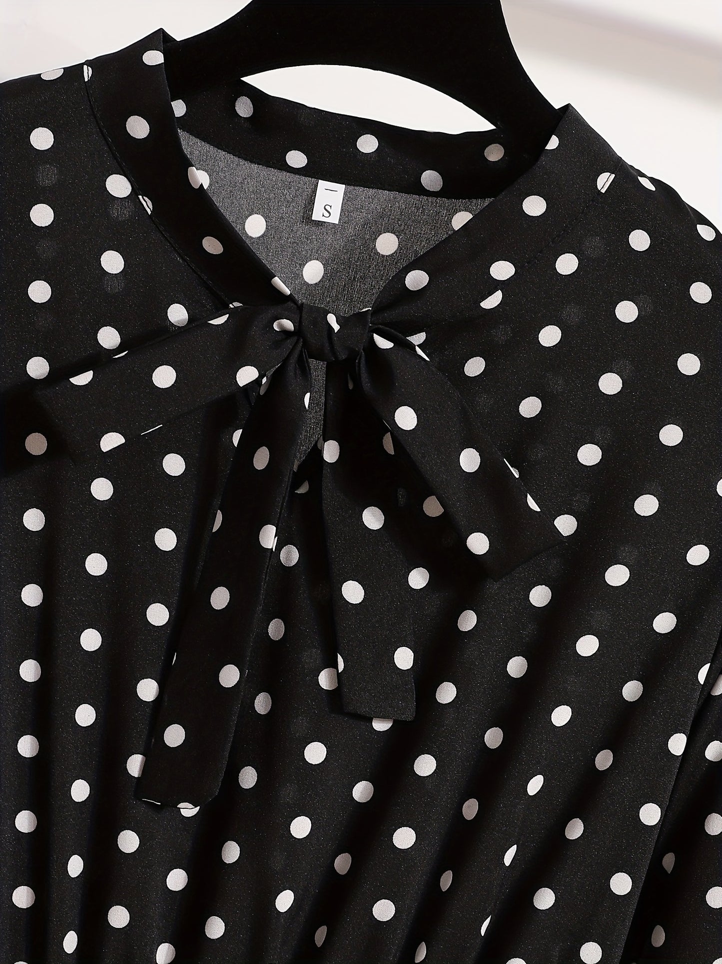 Antmvs Pin Dot Print Dress, Vintage Tie Neck Long Sleeve A Line Dress, Women's Clothing