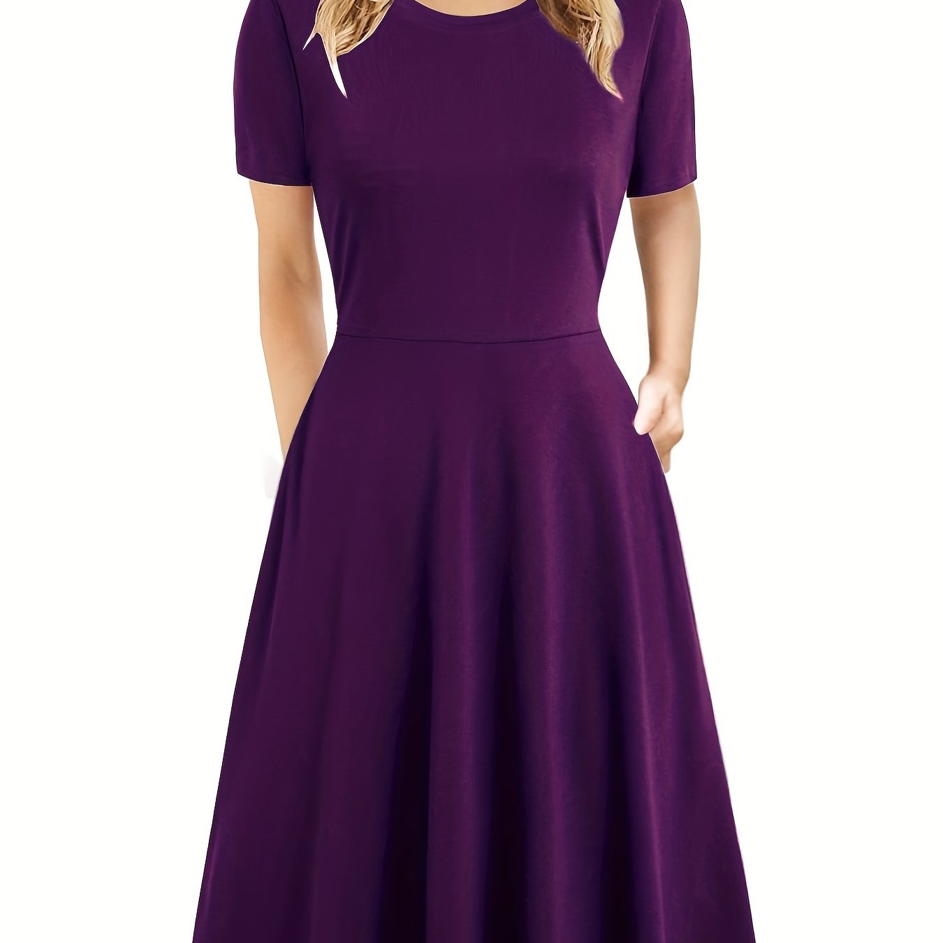 Antmvs Elegant Retro A-line Dress, Short Sleeve Casual Dress For Spring & Summer, Women's Clothing