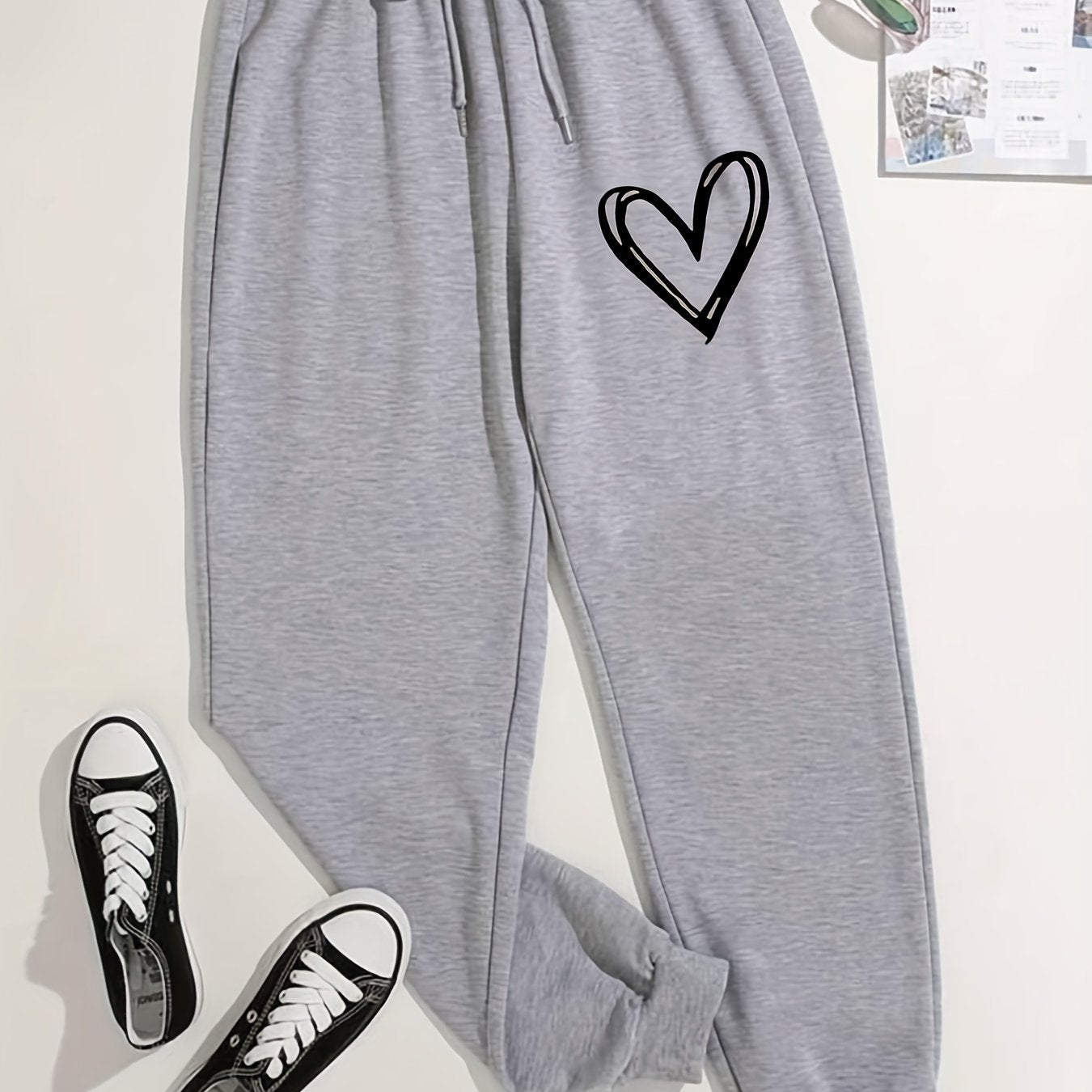 Antmvs Hearts Print Jogger Pants, Drawstring Waist Casual Sports Sweatpants, Women's Clothing