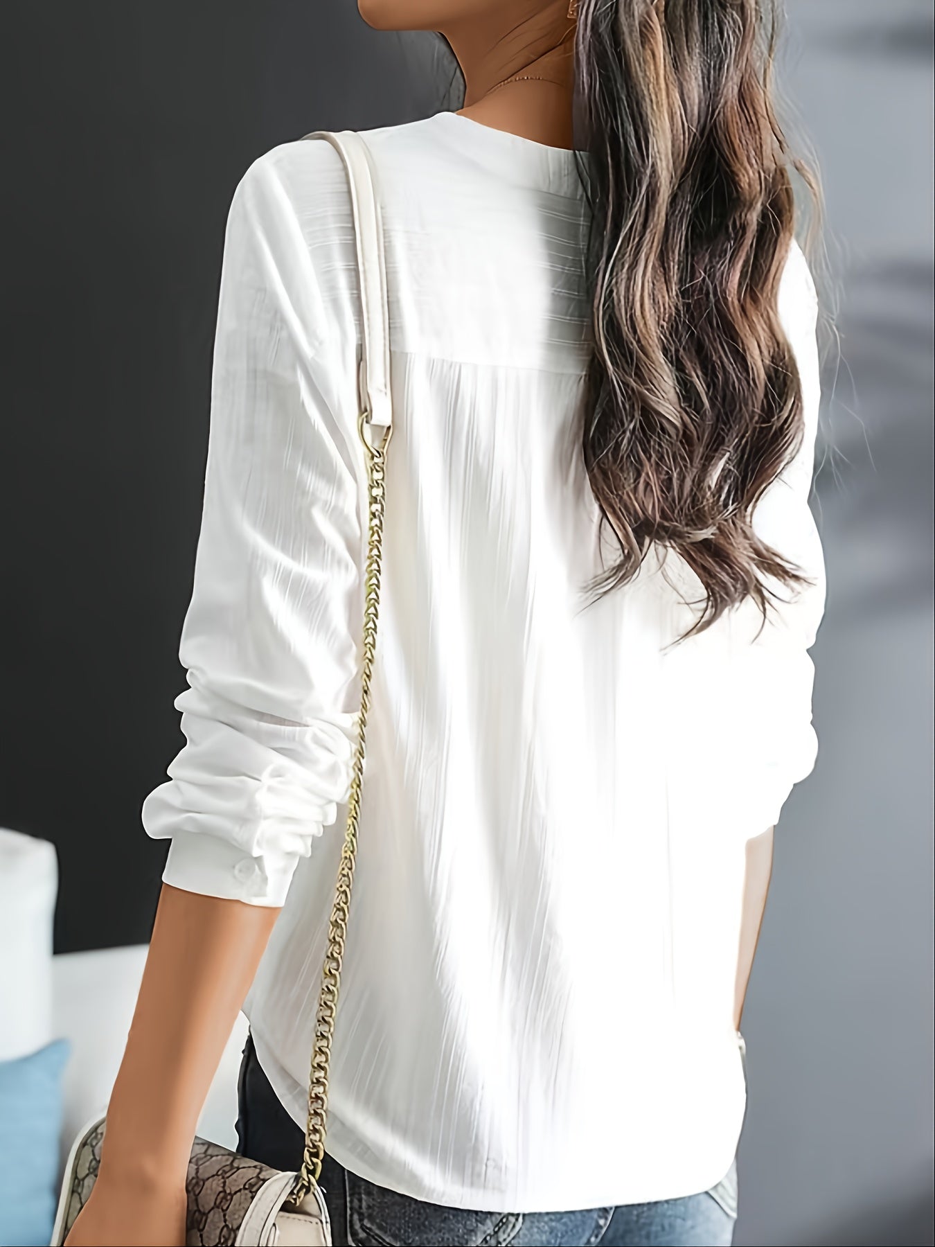 Antmvs Embroidery Ethnic Style V-neck Shirt, Casual Long Sleeve Spring & Autumn Shirts Tops, Women's Clothing