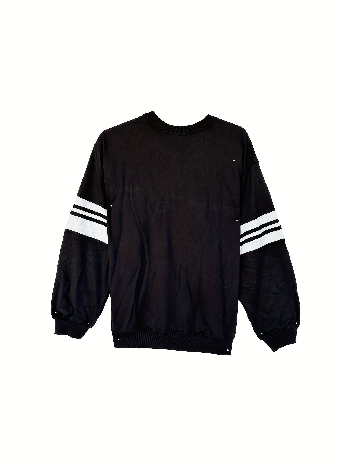 Antmvs Striped Crew Neck Sweatshirt, Casual Long Sleeve Drop Shoulder Sweatshirt, Women's Clothing