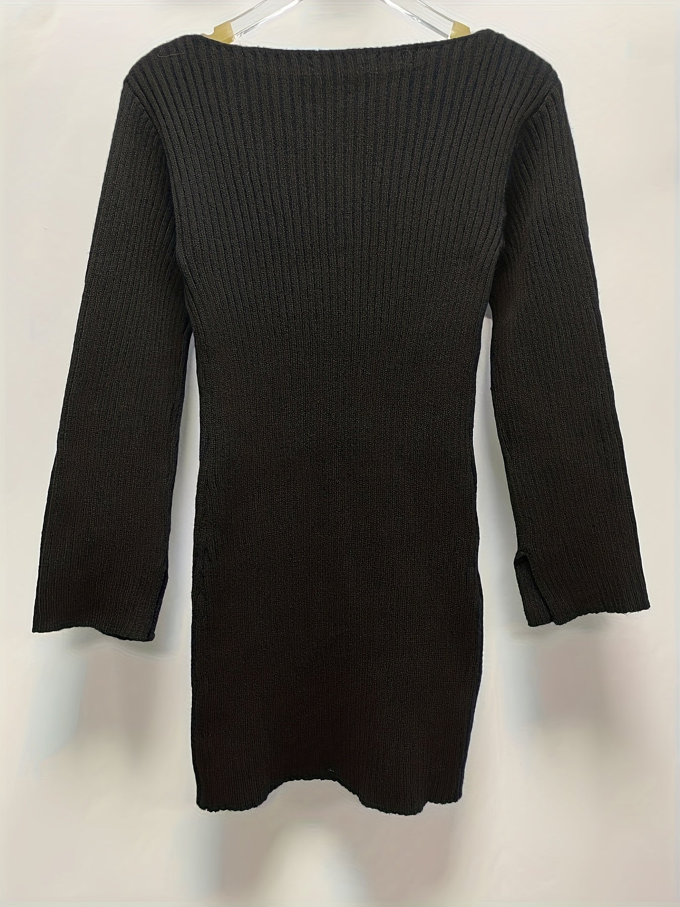 Antmvs Solid Boat Neck Sweater Dress, Elegant Long Sleeve Bodycon Knitted Dress, Women's Clothing