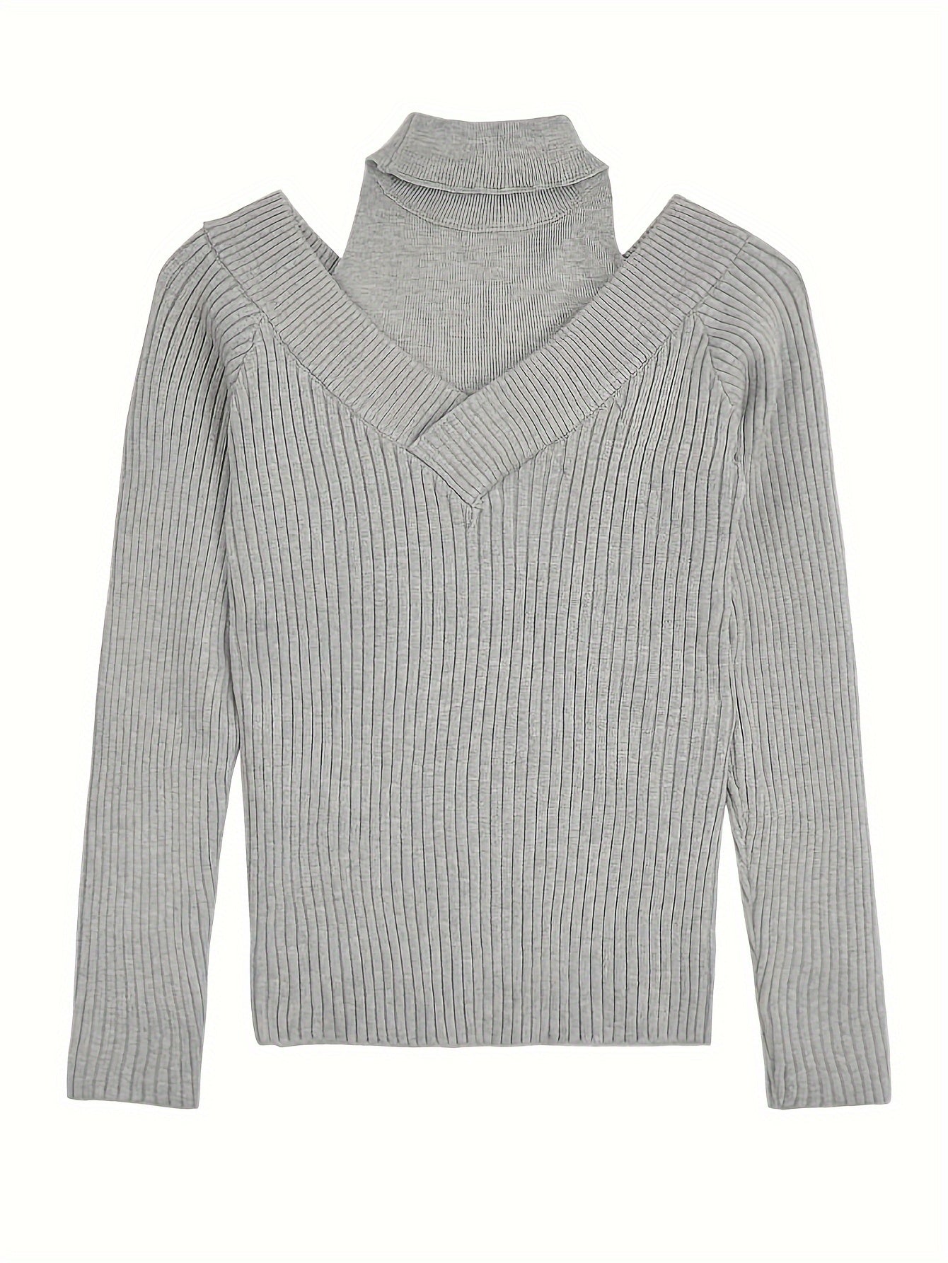 Antmvs Cold Shoulder Choker Neck Sweater, Chic Long Sleeve Sweater For Fall & Winter, Women's Clothing